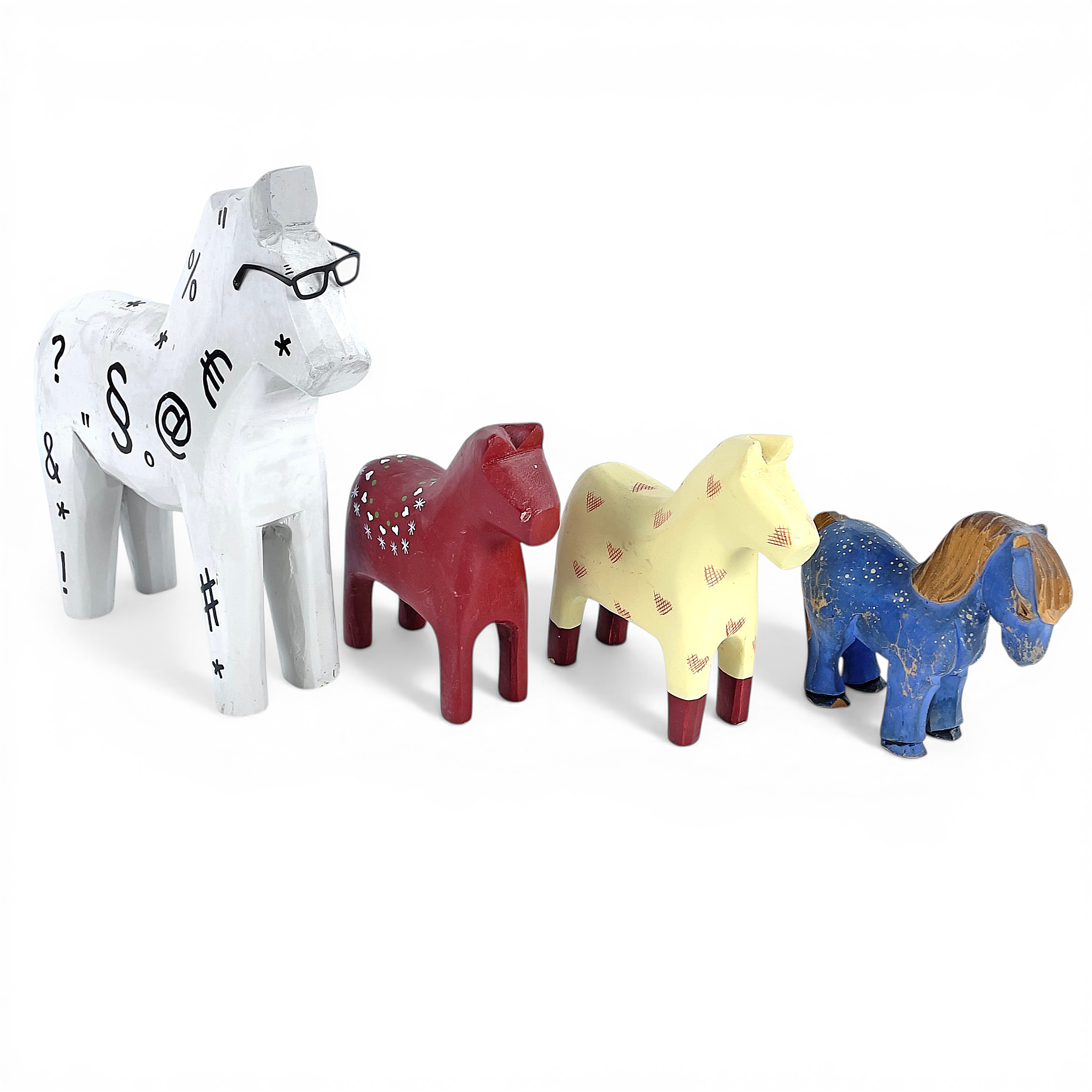 FIGURINER, 4 st. Hästar, bemålat trä, bl.a. "Stolle", IKEA.