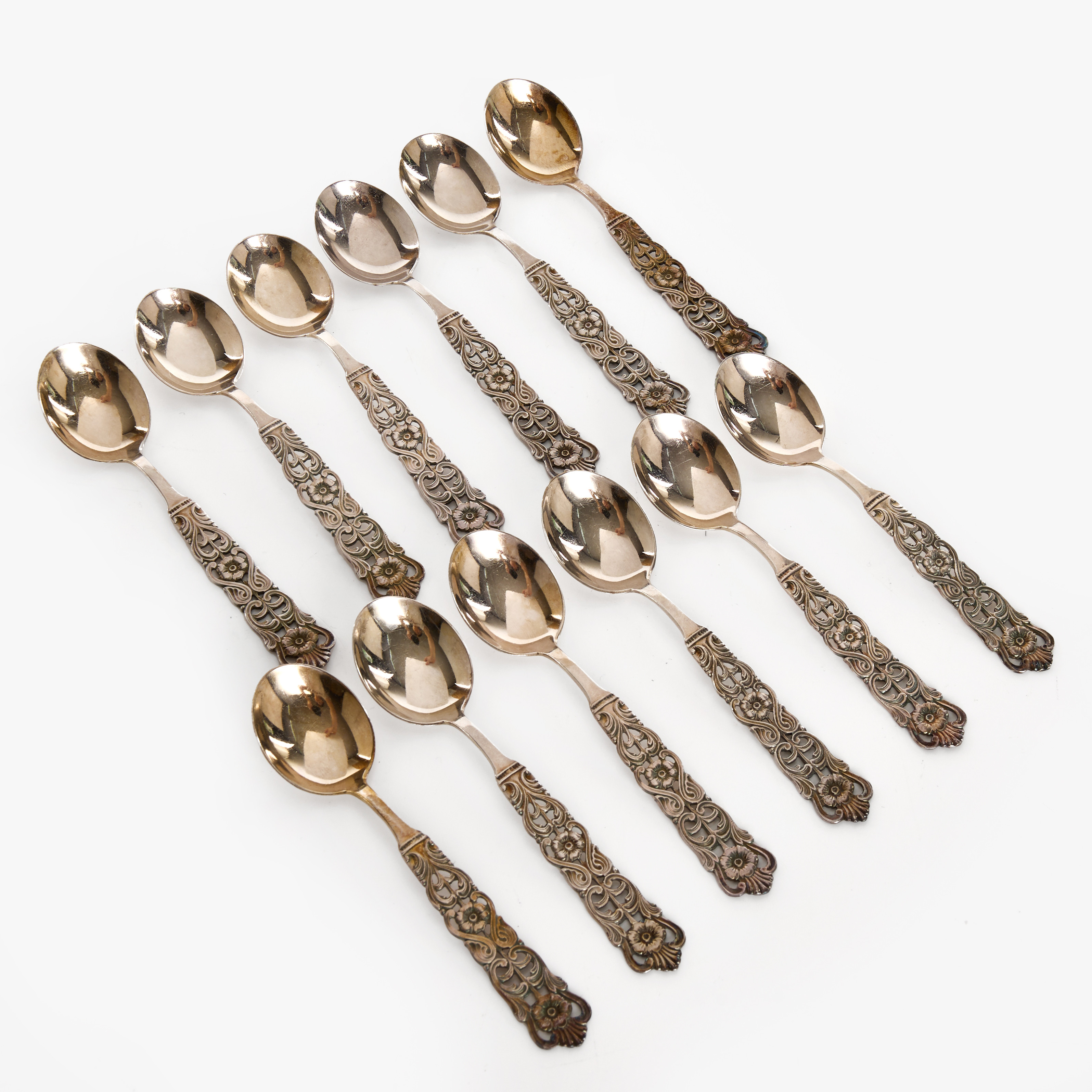 KAFFESKEDAR, 12 st, silver, "Florentina", Guldsmedsaktiebolaget (GAB), Stockholm.