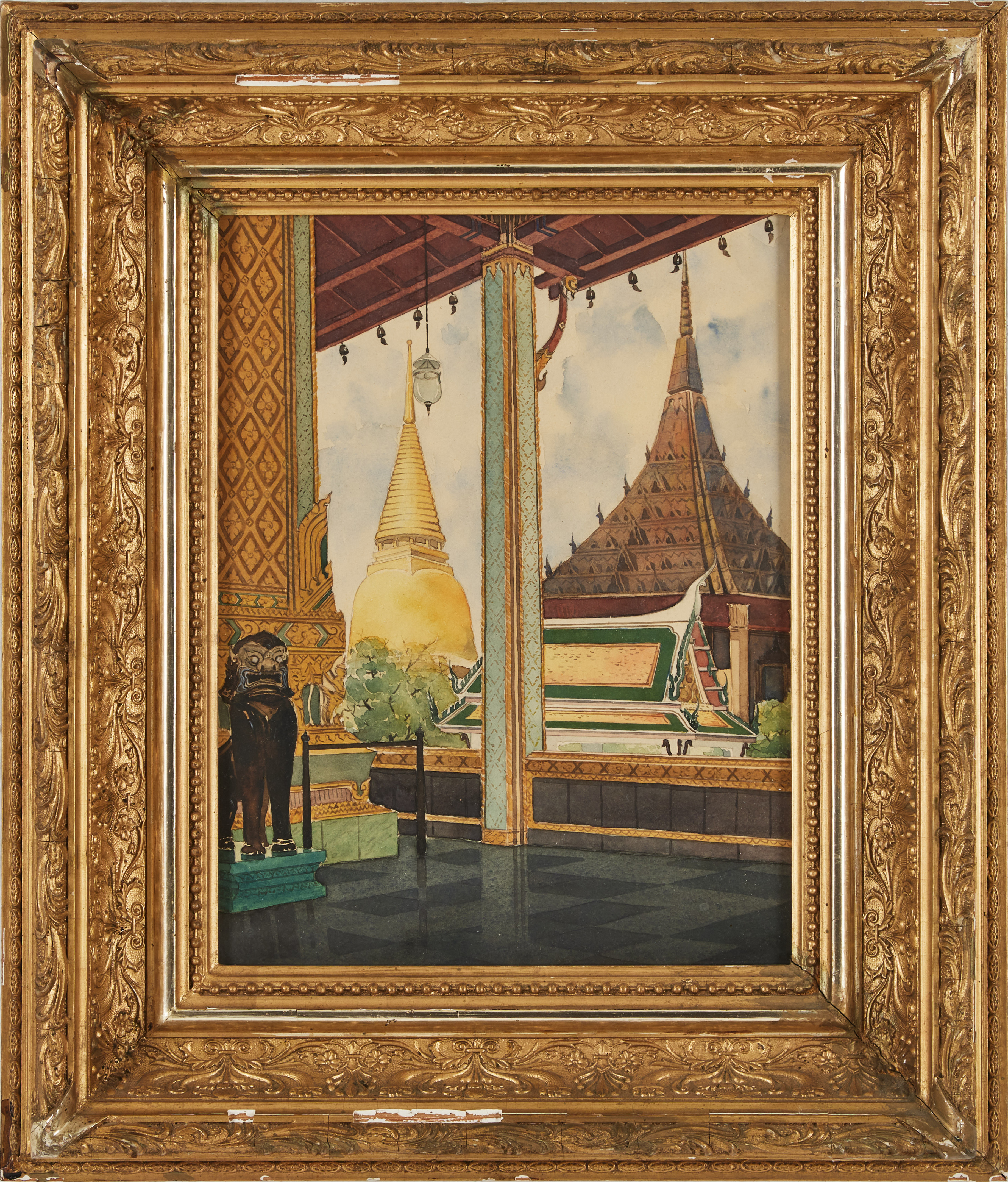 OIDENTIFIERAD KONSTNÄR. Tempelmotiv, möjligen Thailand, osignerad, akvarell.