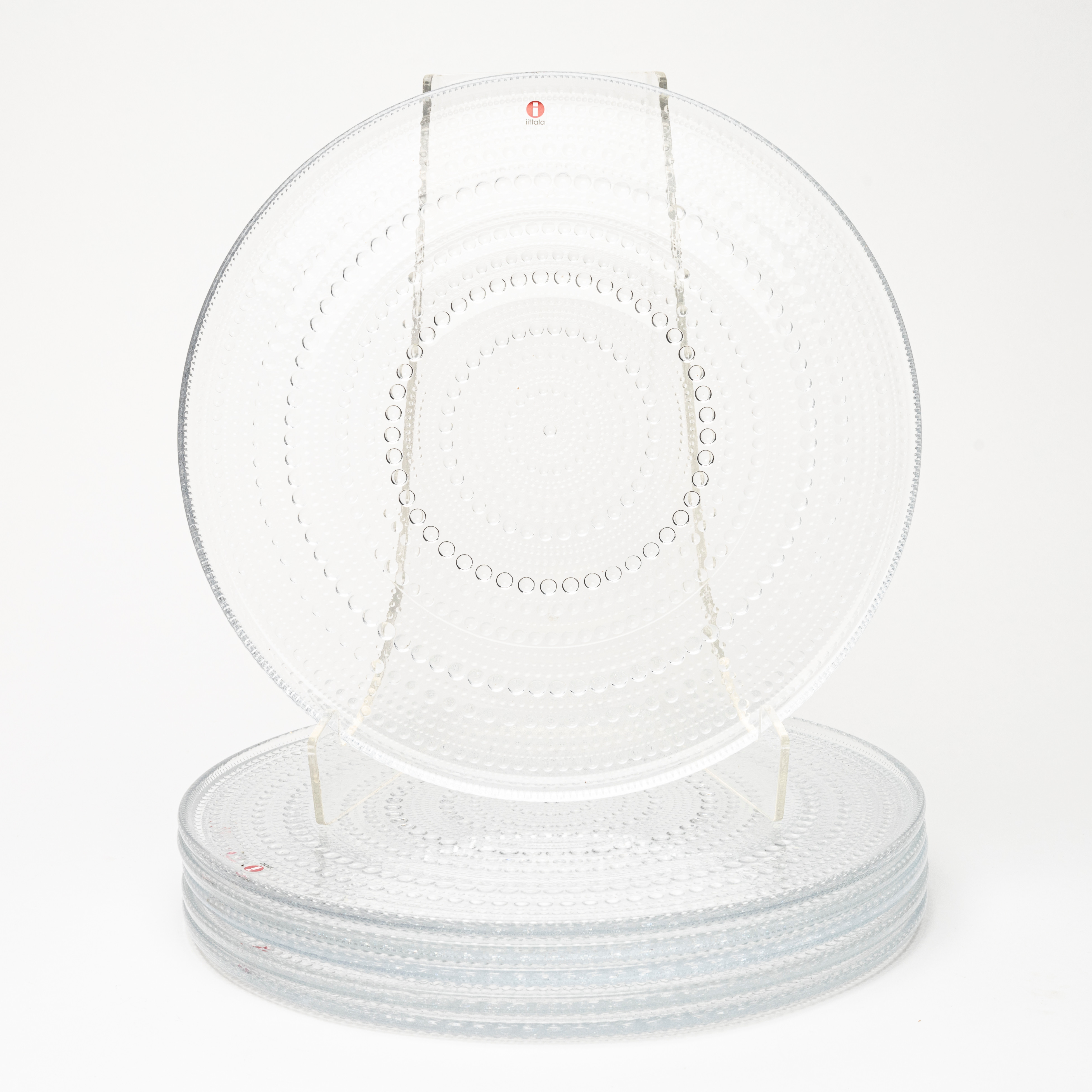 OIVA TOIKKA. Tallrikar, 6 st, "Kastehelmi", glas, Iittala.