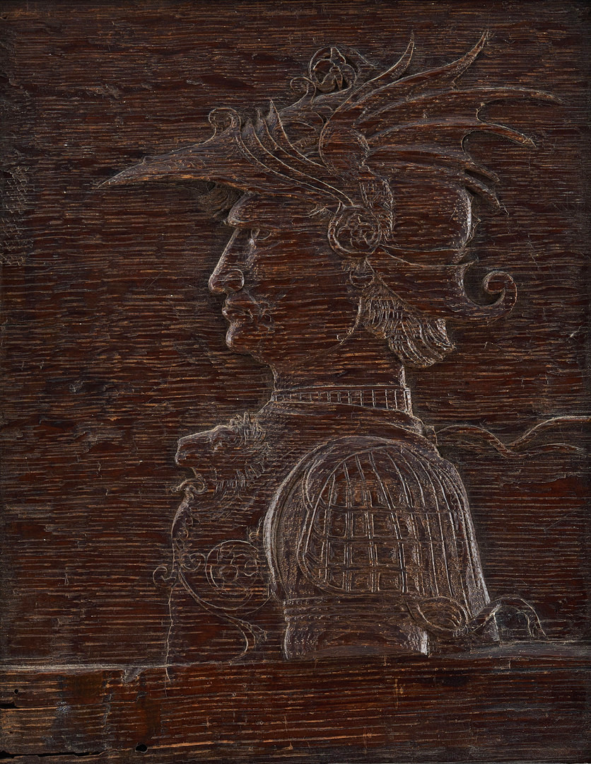 TRÄRELIEF, 1800-tal, Profil av en krigare i hjälm.