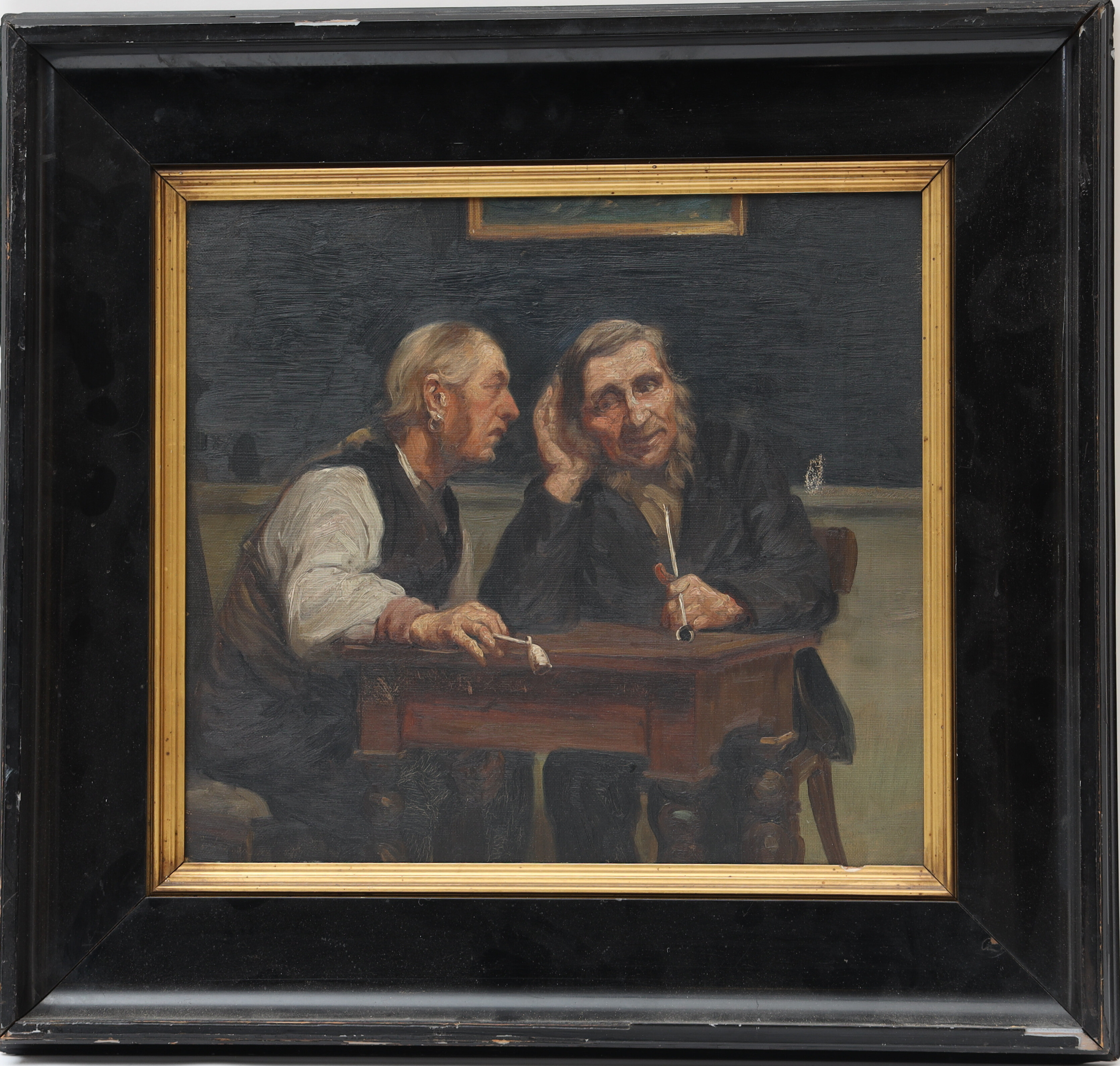 Interiör med figurer, oljemålning på duk 1800-tal, osignerad.