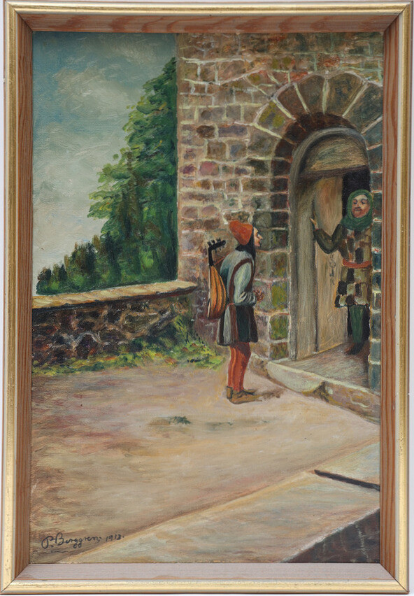 OIDENTIFIERAD KONSTNÄR. Figurscen, signerad och daterad 1913, oljemålning på pannå.