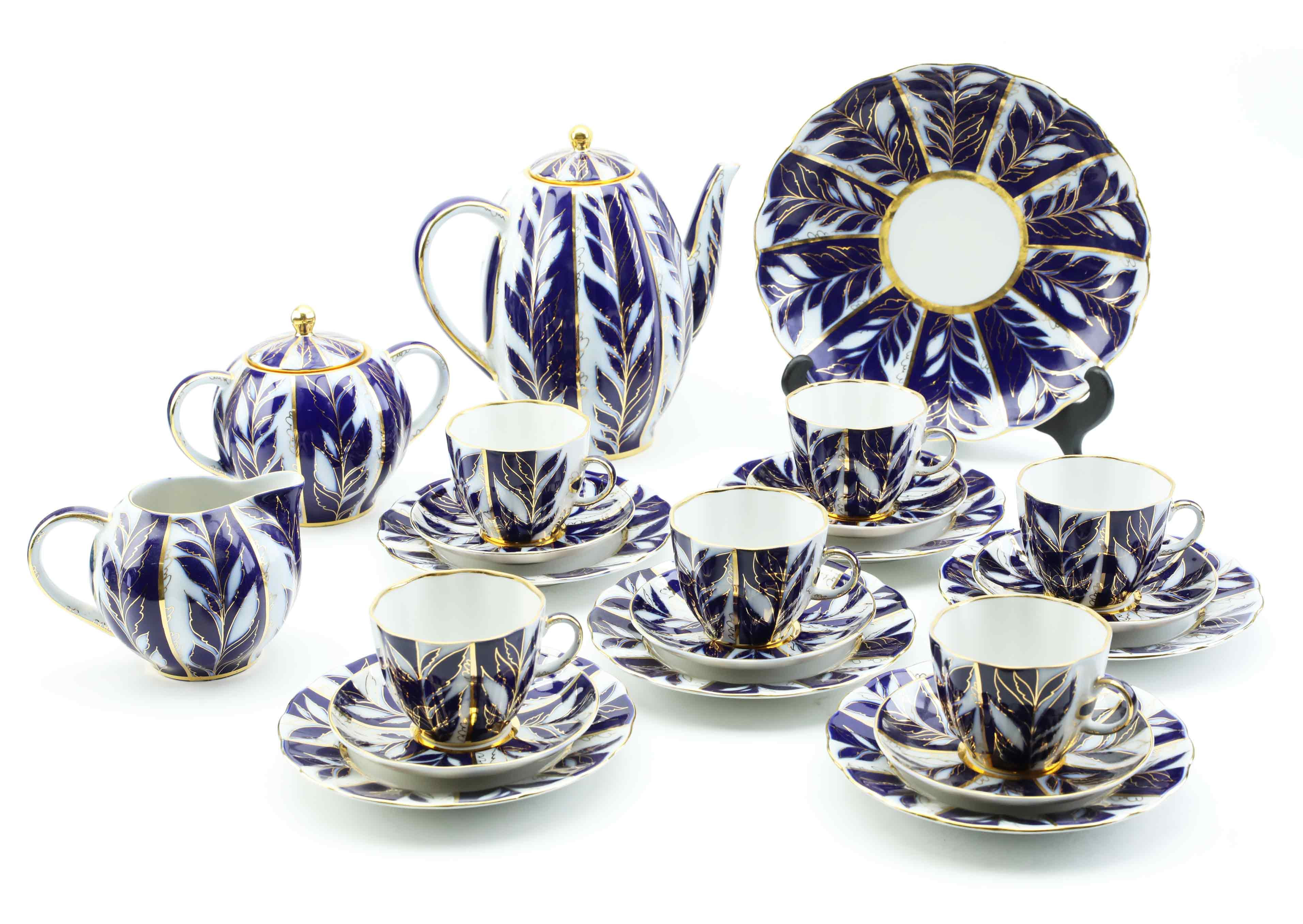 KAFFESERVIS, 22 delar, "Winter Evening", Lomonosov, Ryssland/USSR, 1900-talets andra hälft.