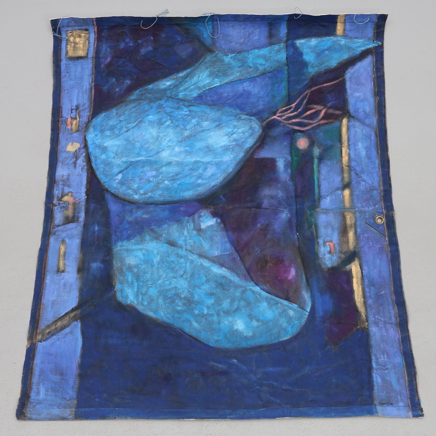 GUNNAR GAUFFIN. Olja på presenning, "Deep purple fast i blått", signerad.