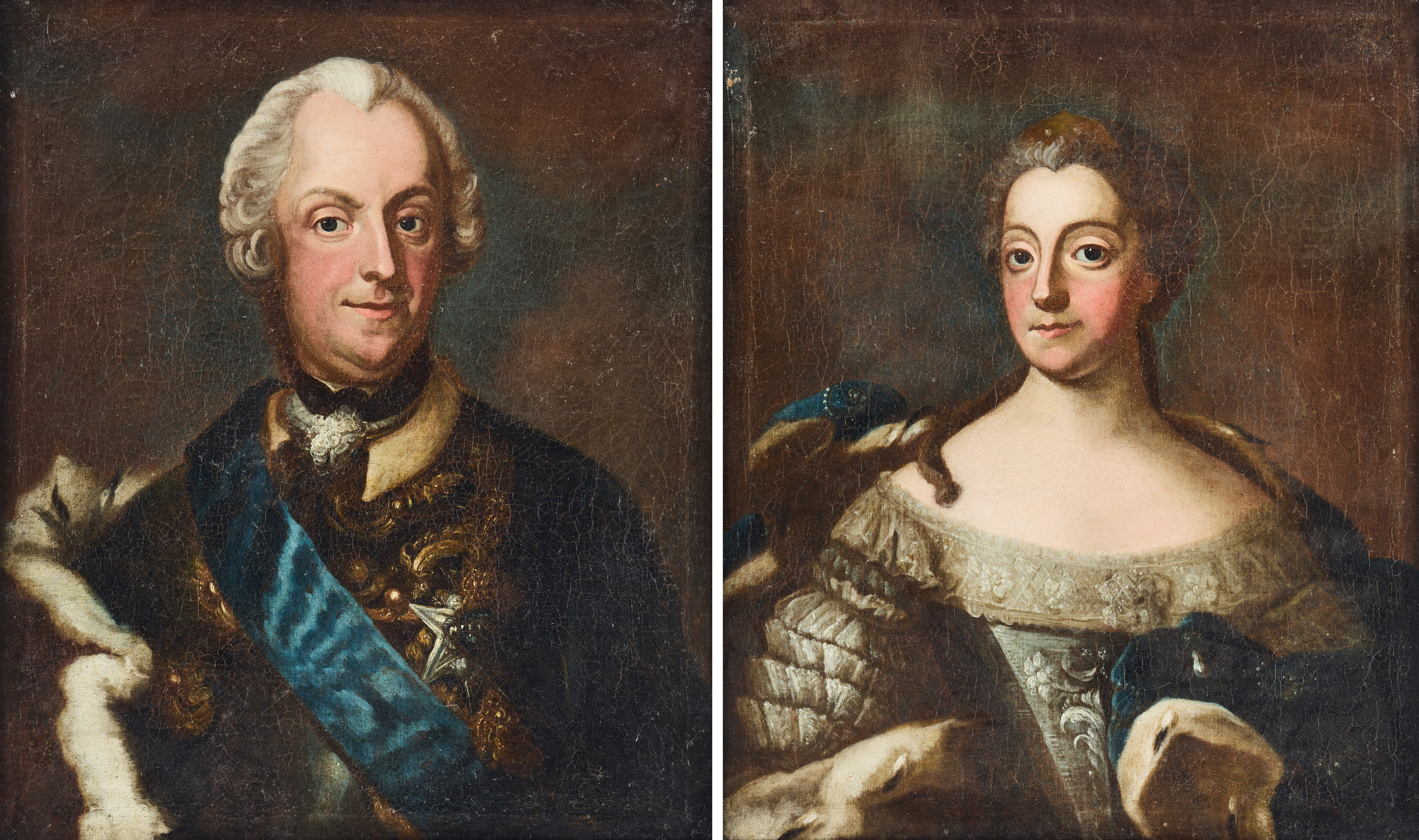 GUSTAF LUNDBERG (1695-1786). Efter, 1700-talets andra hälft. Parporträtt föreställande konung Adolf Fredrik (1710‑1771) och hans gemål drottning Lovisa Ulrika (1720‑1782).