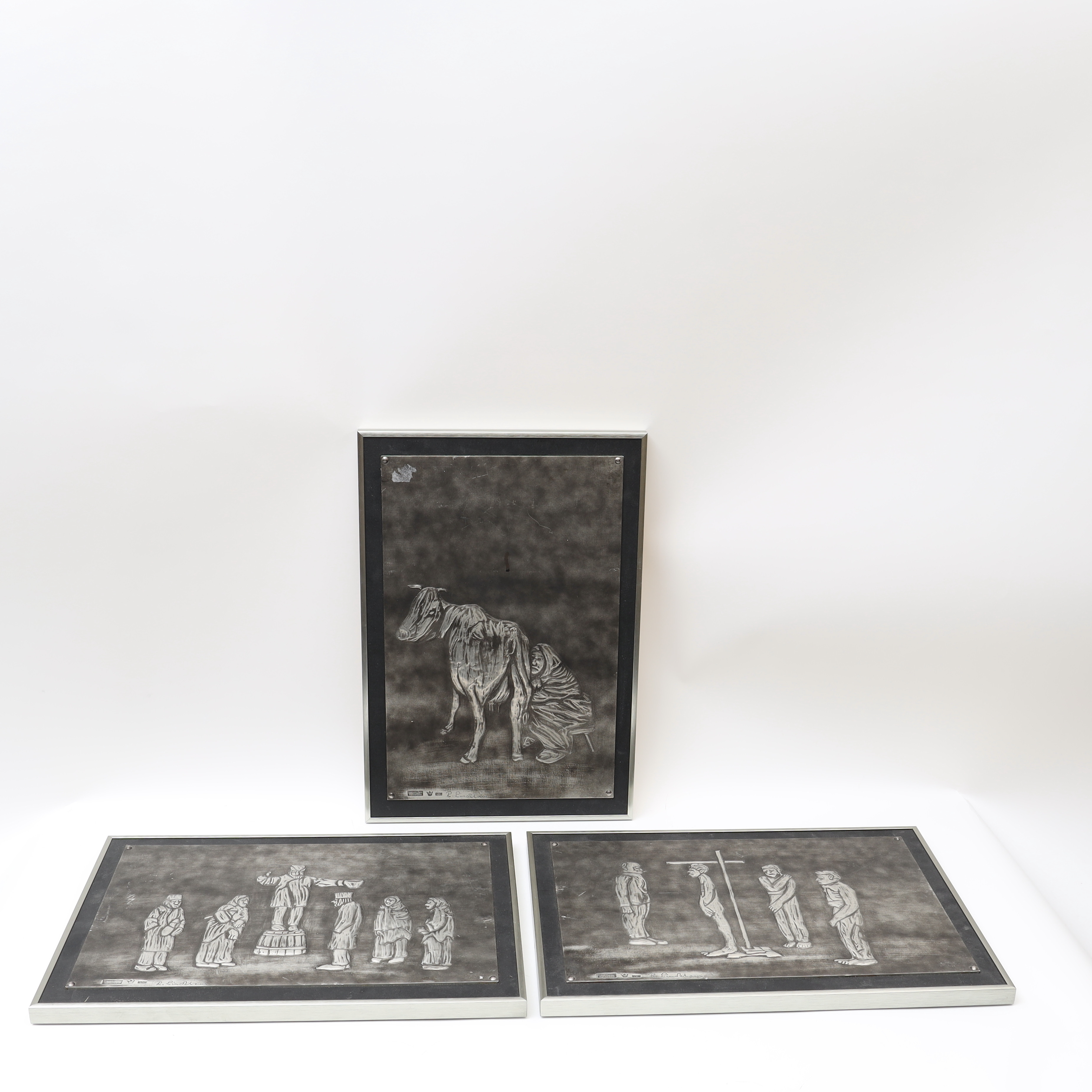 ROLAND LINDBLOM. Tavlor i tenn, 3st, signerade.