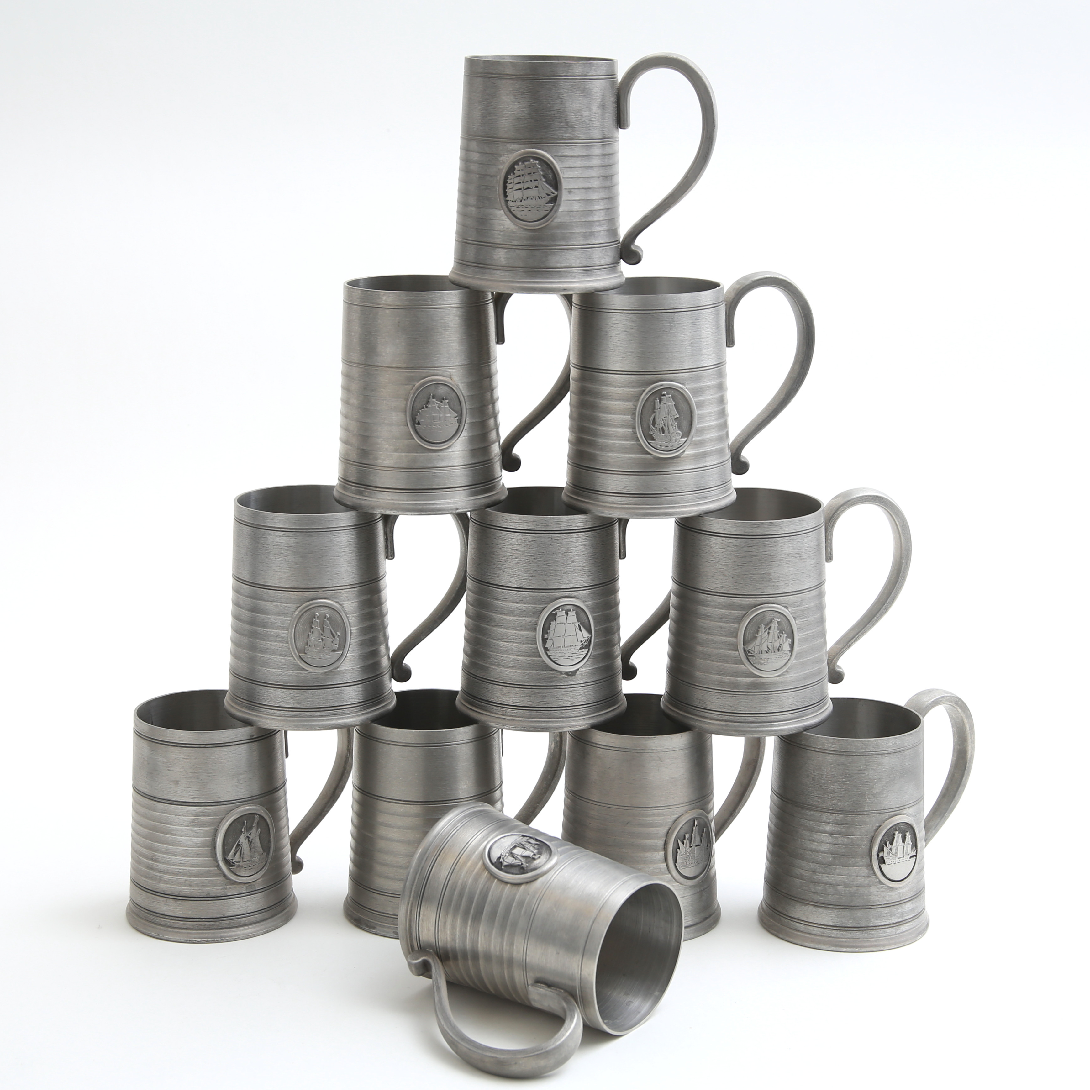 TENNSTOP, 11 st, skeppsmotiv, Rune Tennesmed, Kalmar, 1980-tal.