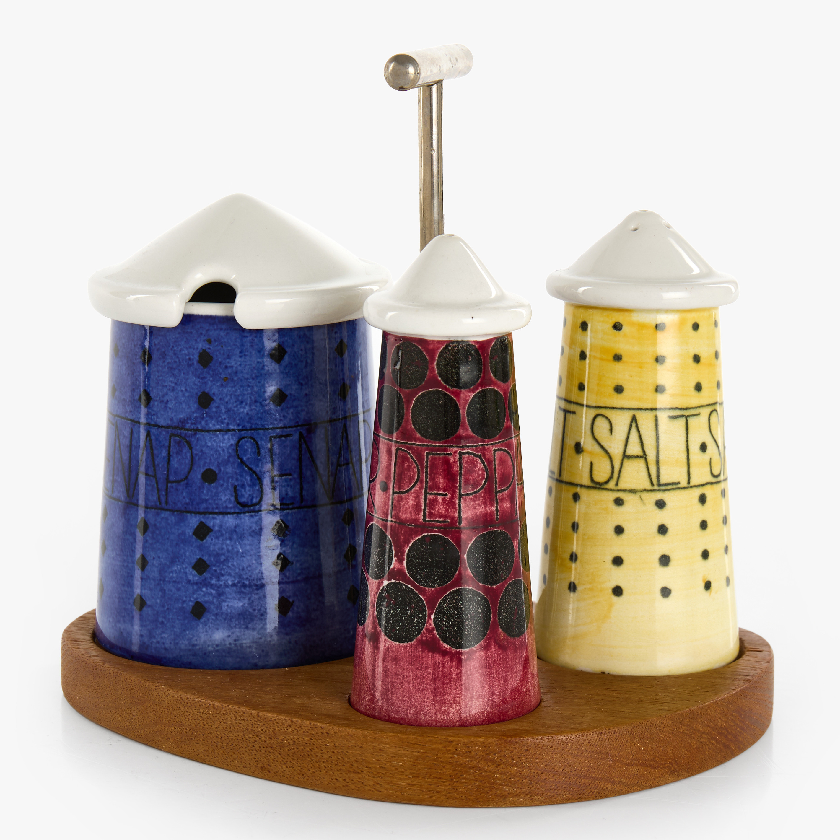 MARIANNE WESTMAN. Kryddset, "Picknick", Rörstrand, i ställ, handmålad dekor, 1900-talets mitt.