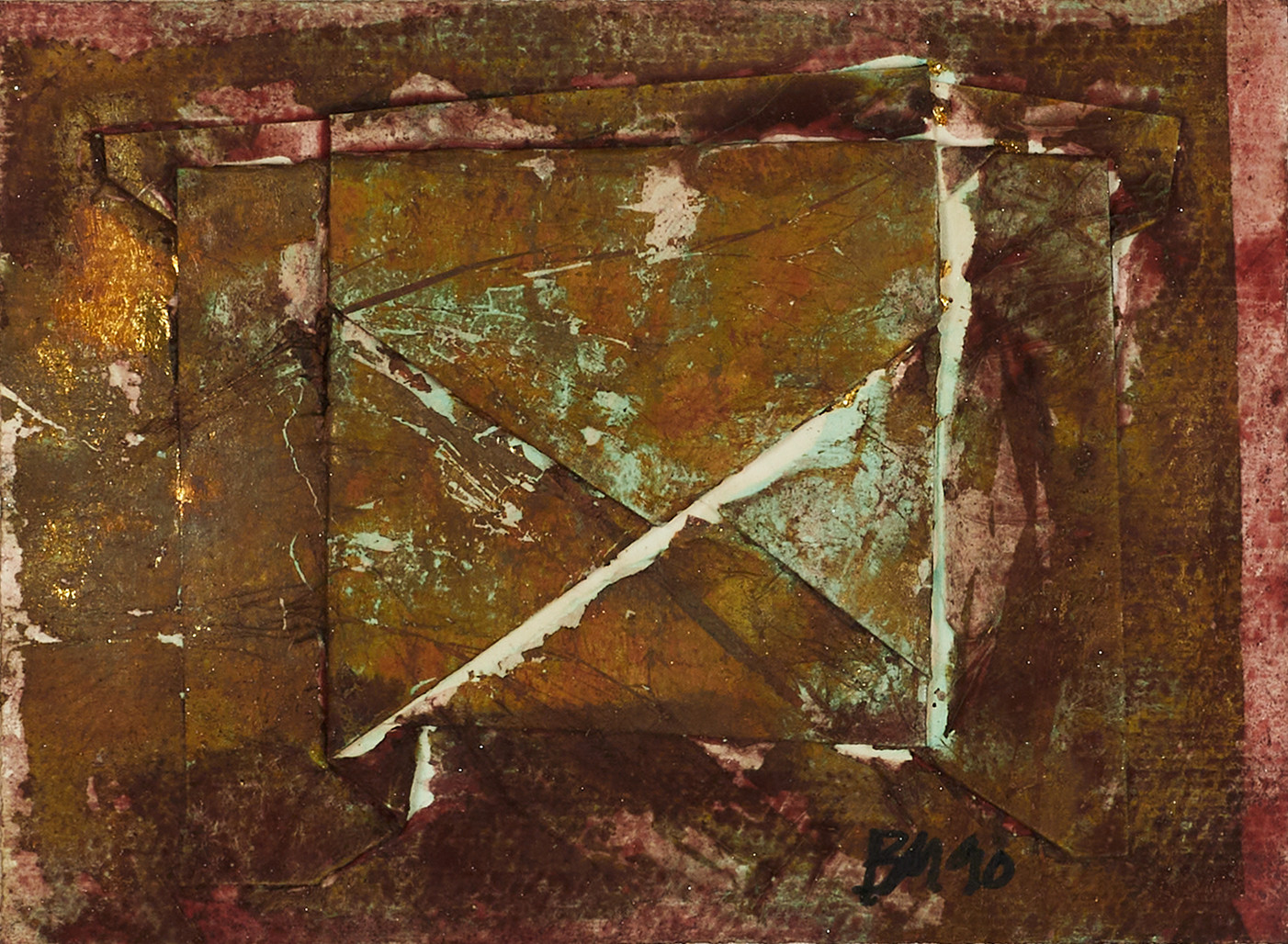 BENNY ANETTE BERG MOTZFELDT (Norge, 1909-1995), monogramsignerad och daterad BM 90, blandteknik/collage.