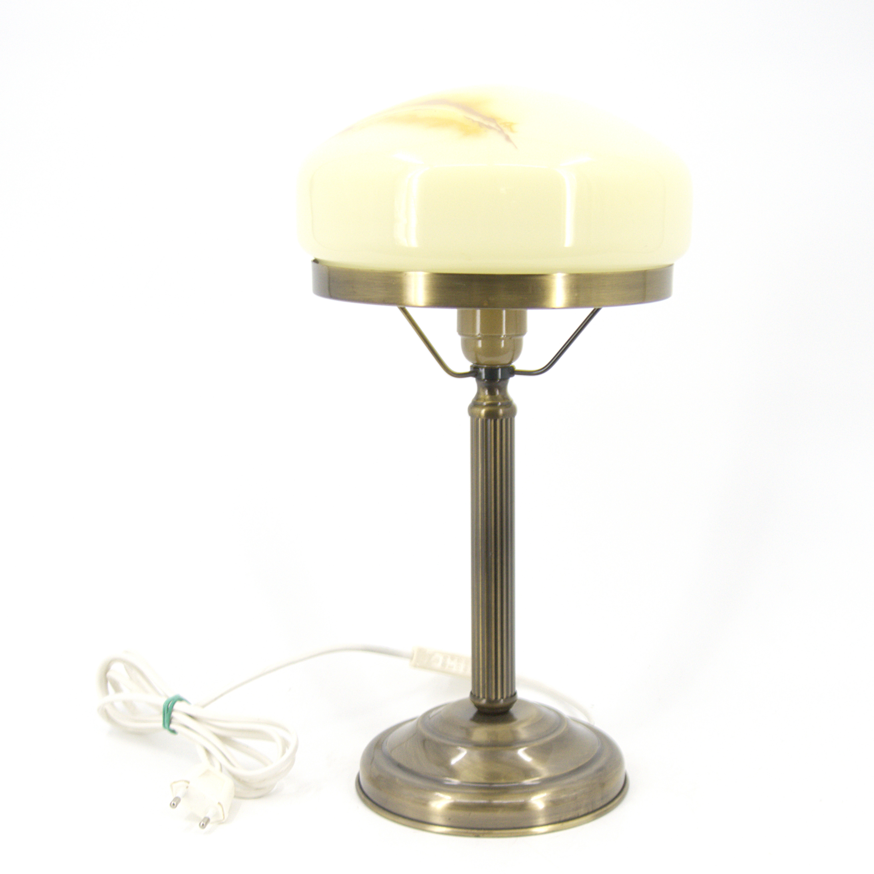 BORDSLAMPA, s.k "Strindbergslampa", patinerad metall, kupa av glas, Aneta, nutida.