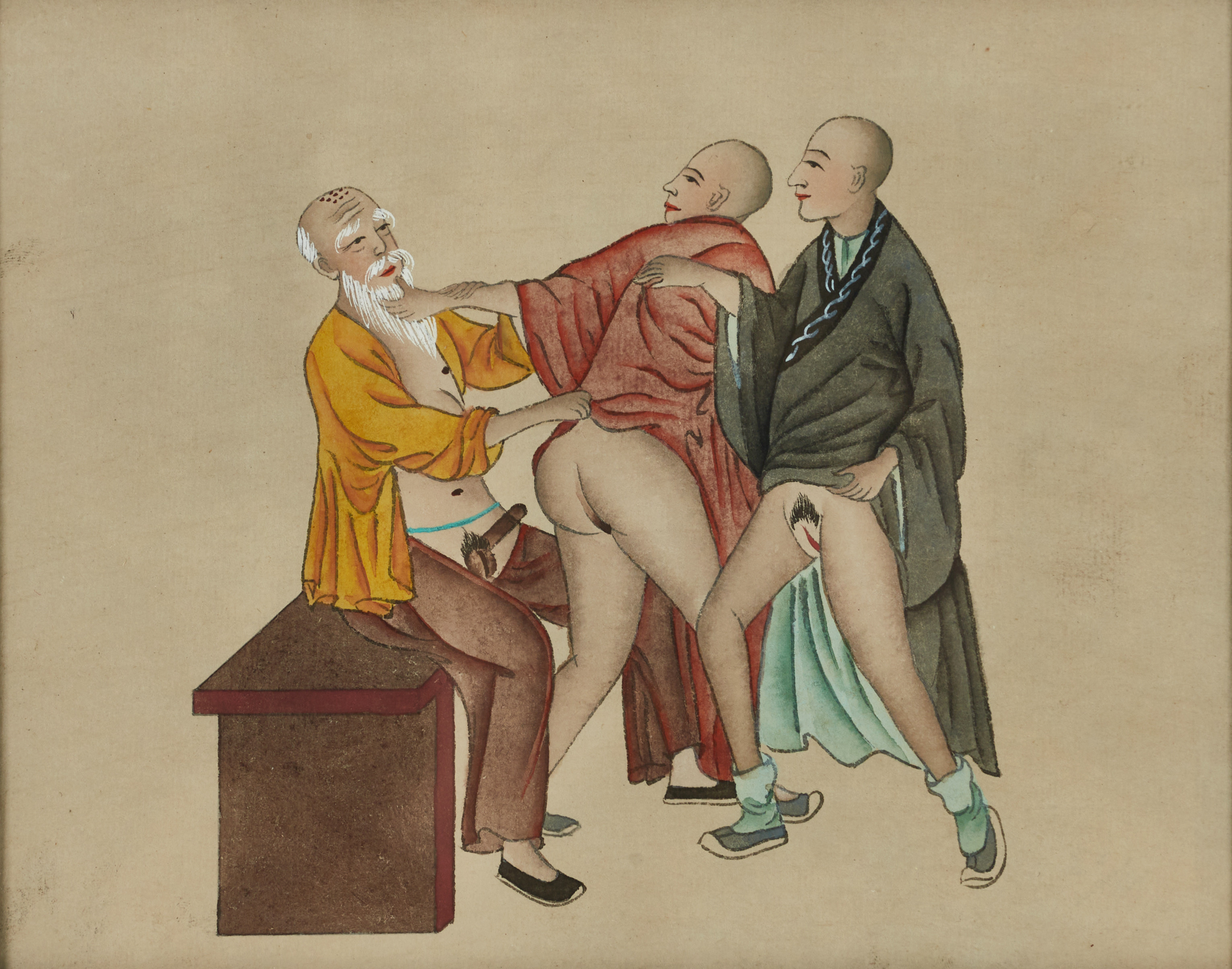 OIDENTIFIERAD KONSTNÄR, Kina, 1900, erotisk scen, blandteknik på papper.