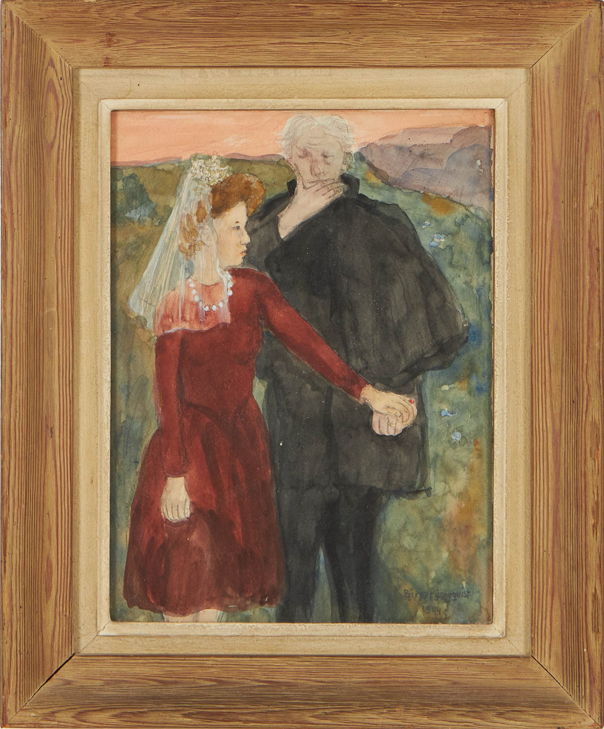 BIRGER  LJUNGQUIST. Brud med man, akvarell och blyerts, signerad, daterad 1944.