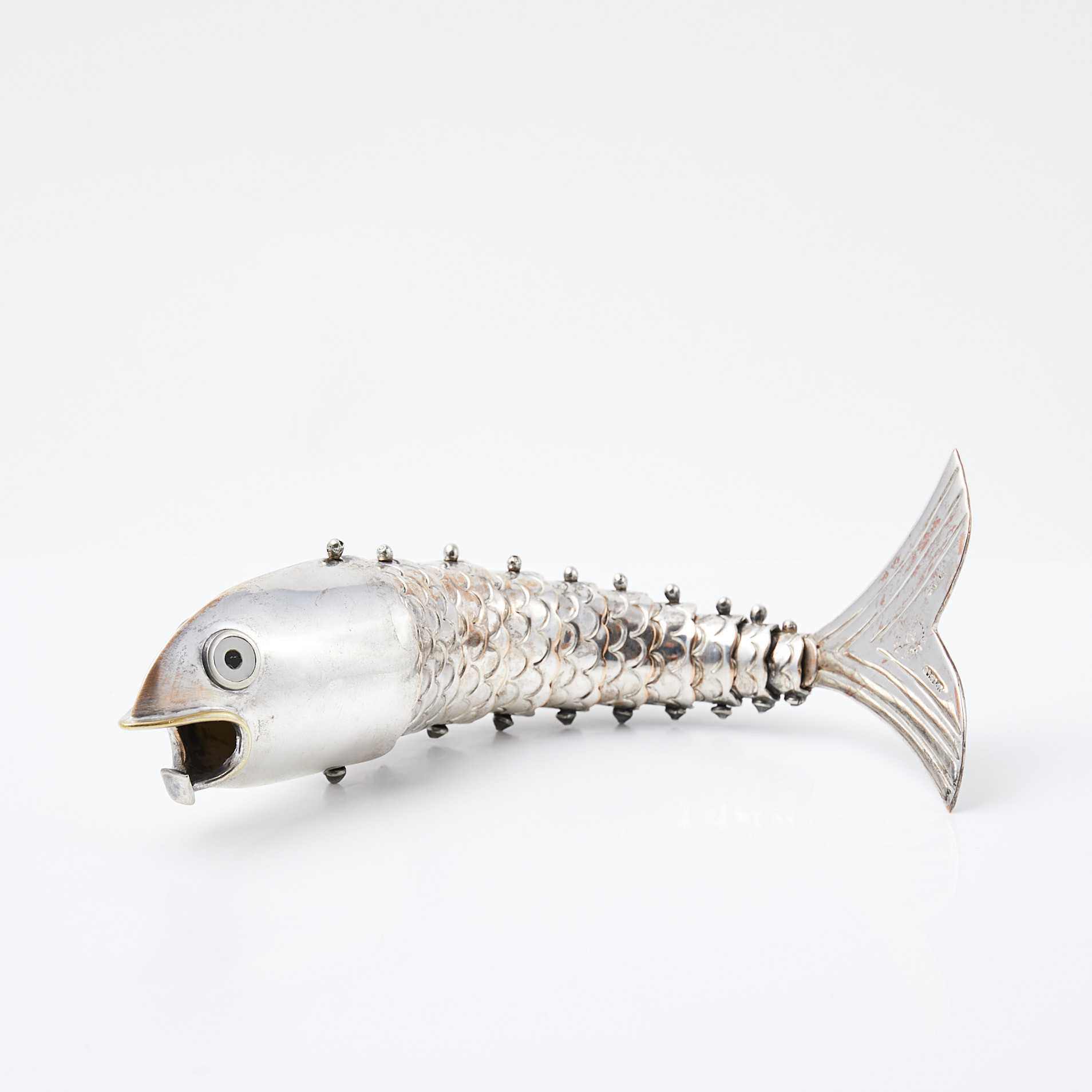 EMILIA CASTILLO. flasköppnare, i form av fisk, Mexico, nysilver.