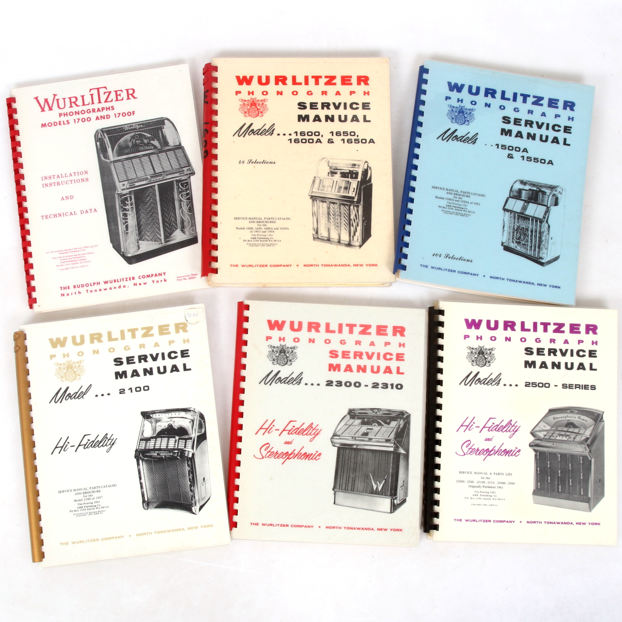 MANUALER/SERVICEBÖCKER, 6 st, för Jukebox. Wurlitzer. 1900-tal.