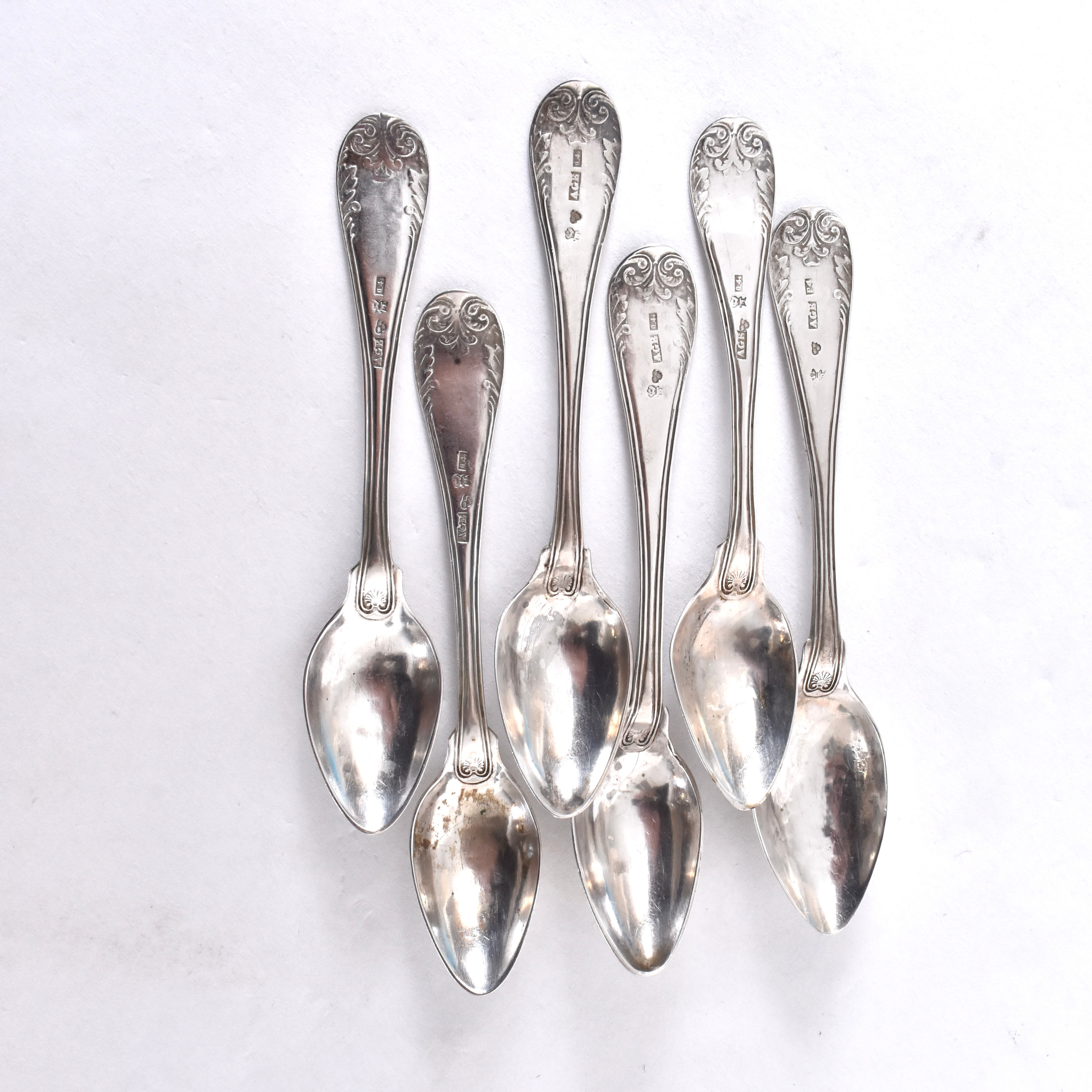 KAFFESKEDAR, 6 st, modell gammel fransk, 1800-talets mitt.