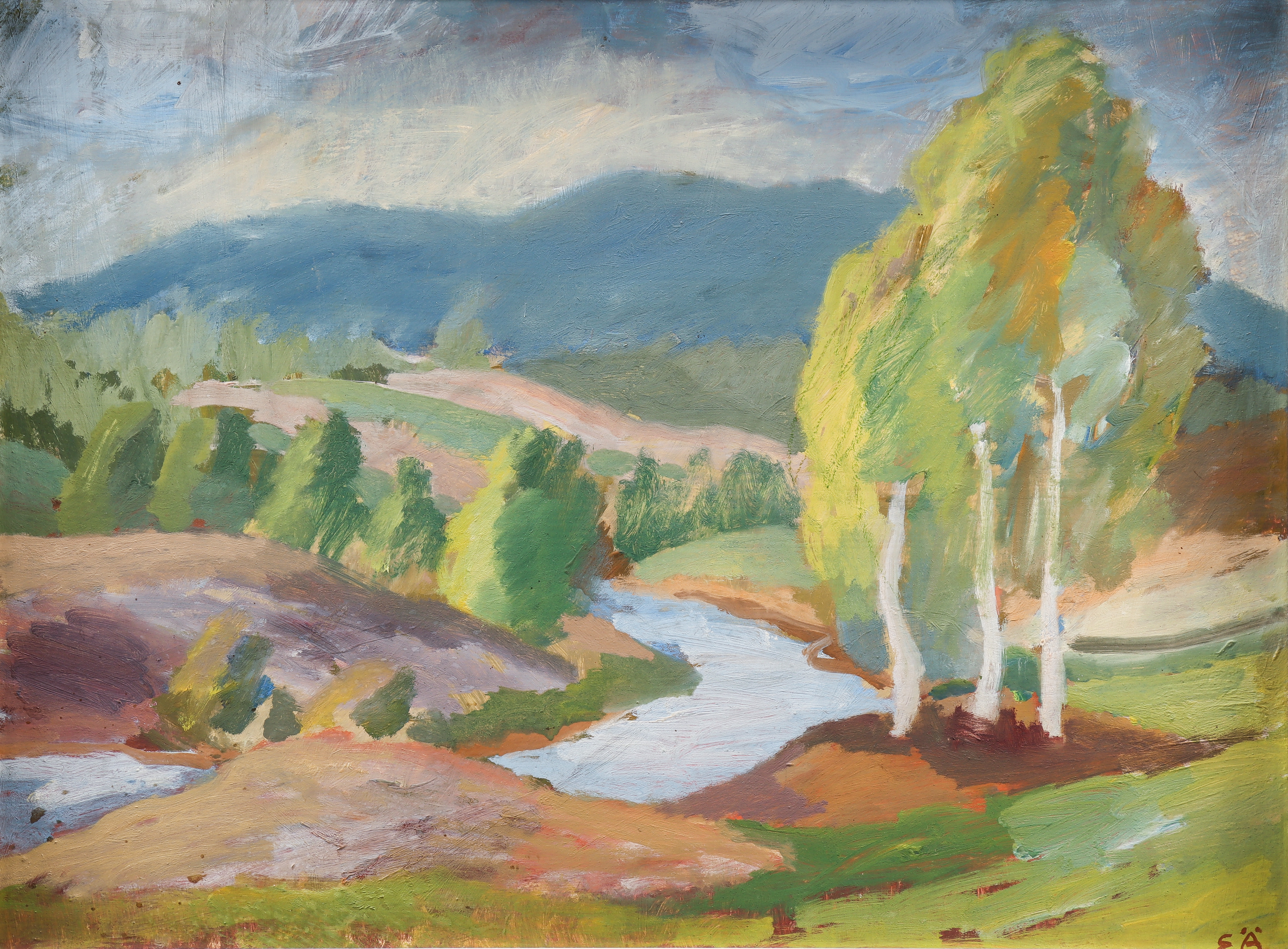 ERLING ÄRLINGSSON. Olja på pannå, signerad EÄ.