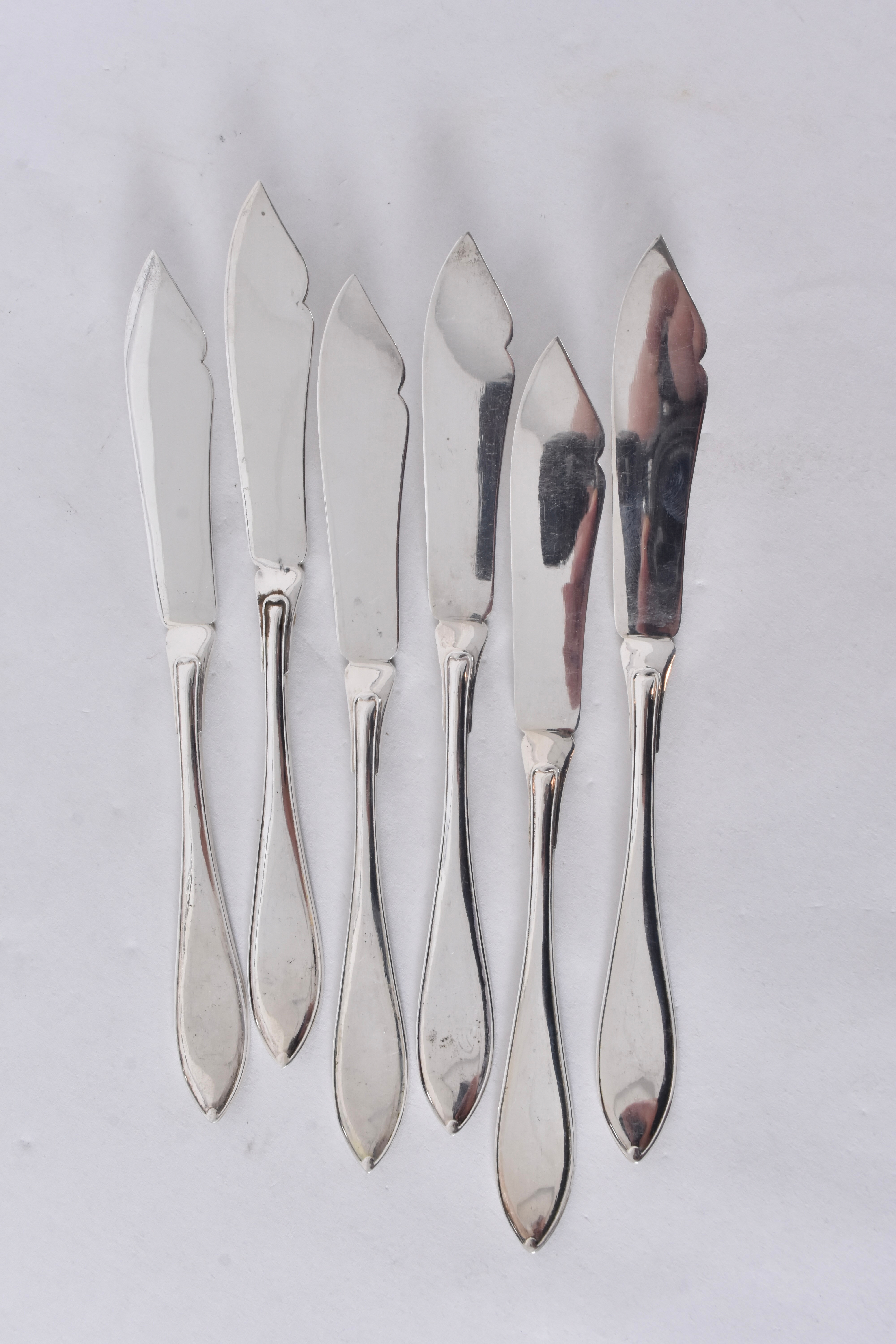 FISKKNIVAR, 6 st, silver, 1900-talets första hälft.
