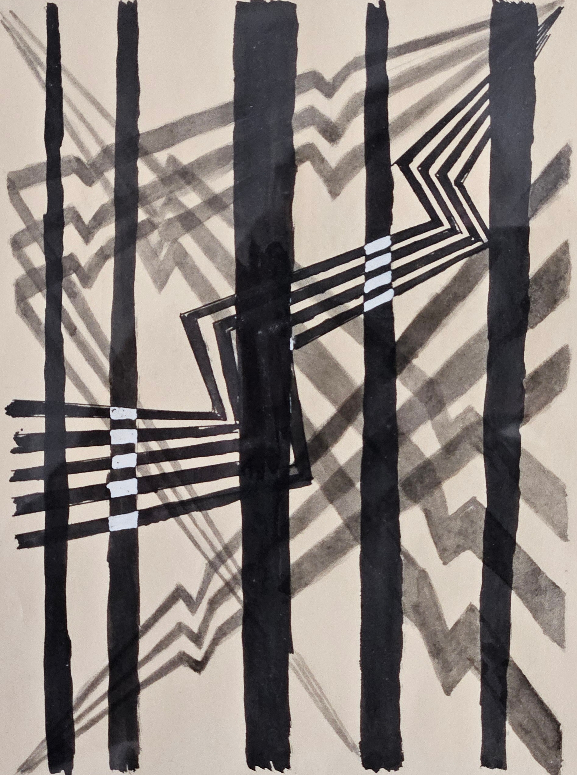 OIDENTIFIERAD KONSTNÄR. Komposition. Blandteknik, monogramsignerad GE och daterad -49.