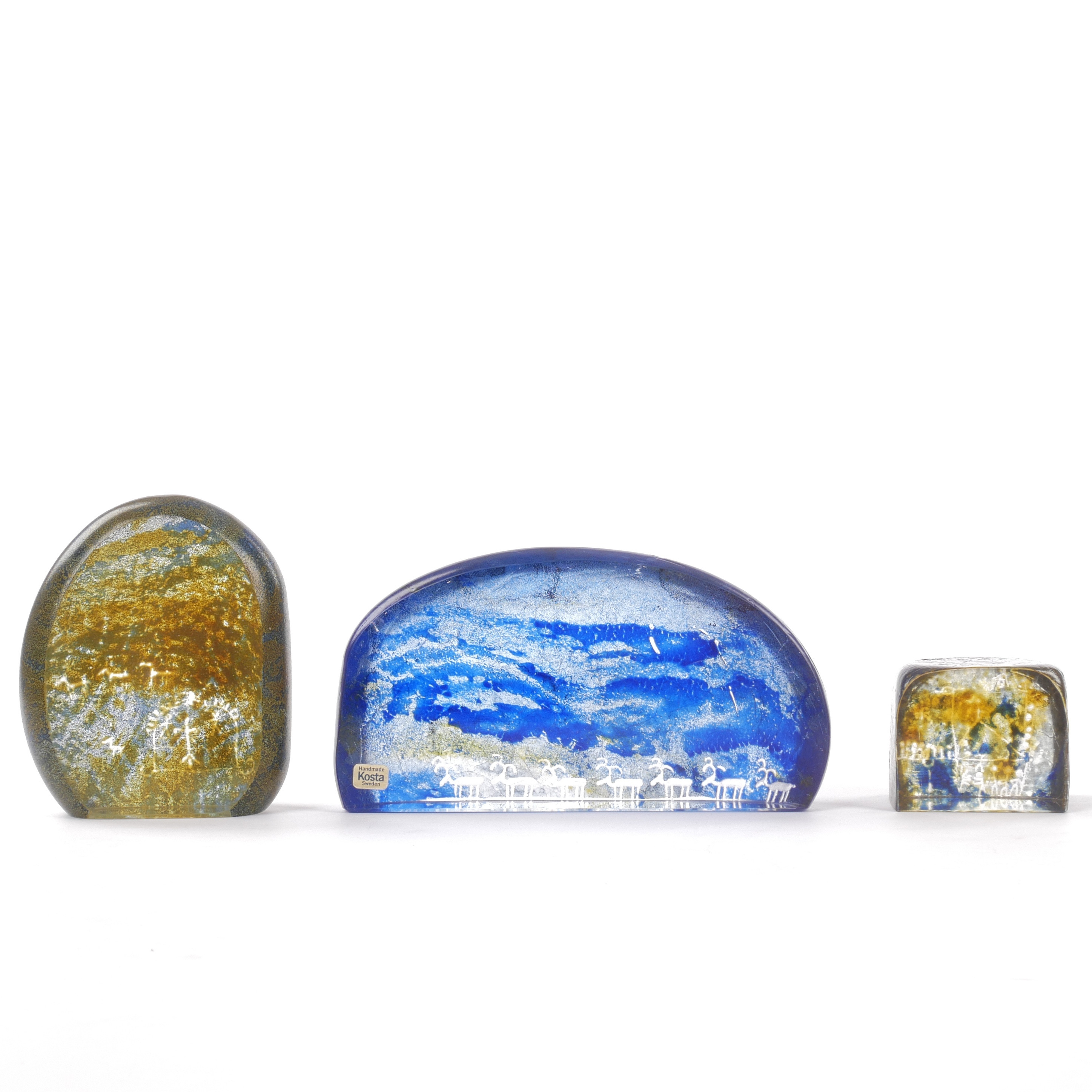 GÖRAN WÄRFF. Skulpturer, 3 st, "Lappland", konstglas, Kosta.