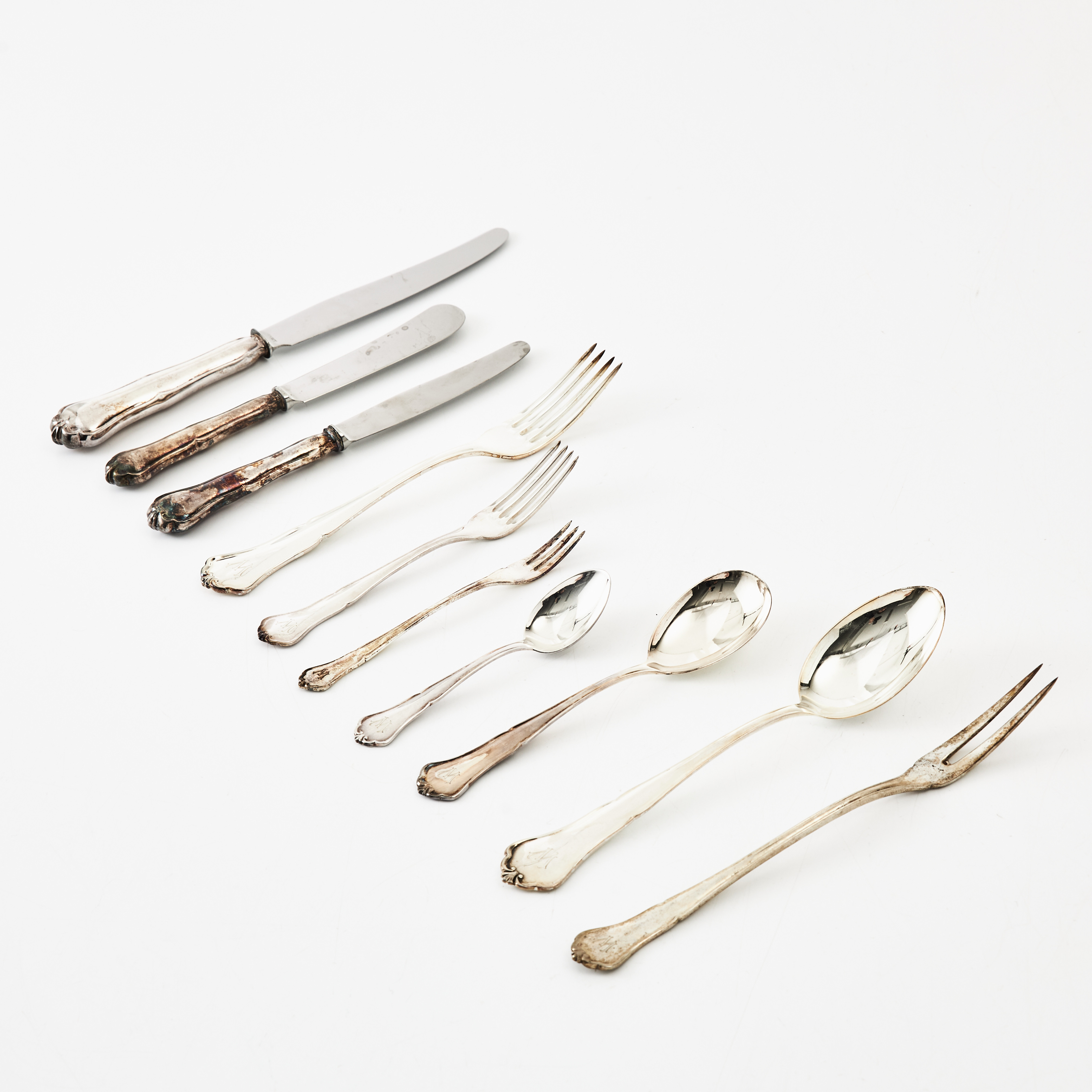 BESTICK, 59 dlr., silver, Chippendale, mestadels C.G.H.