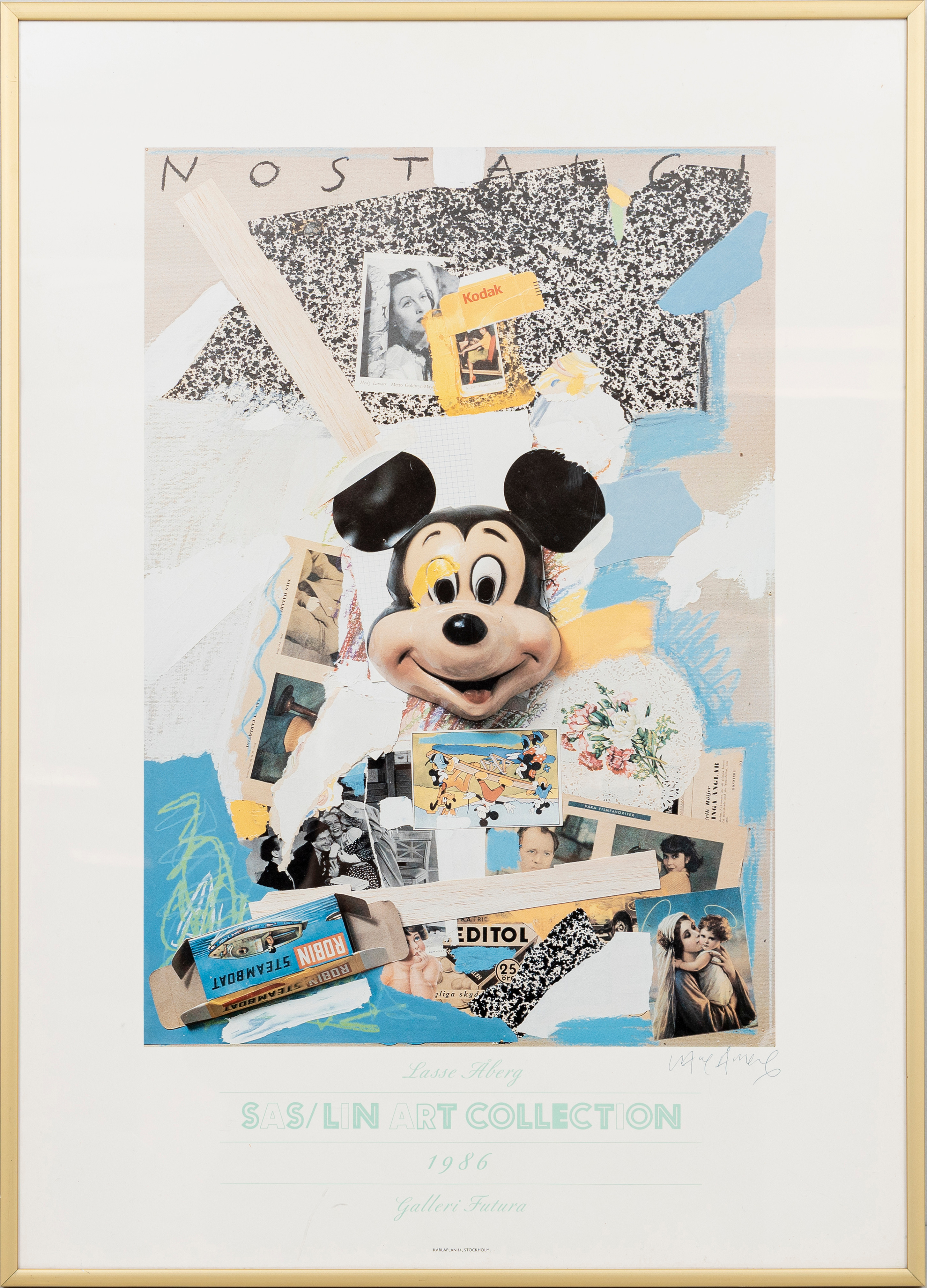 LASSE ÅBERG. Affisch, SAS/LIN ART Collection, Galleri Futura, signerad, 1986.