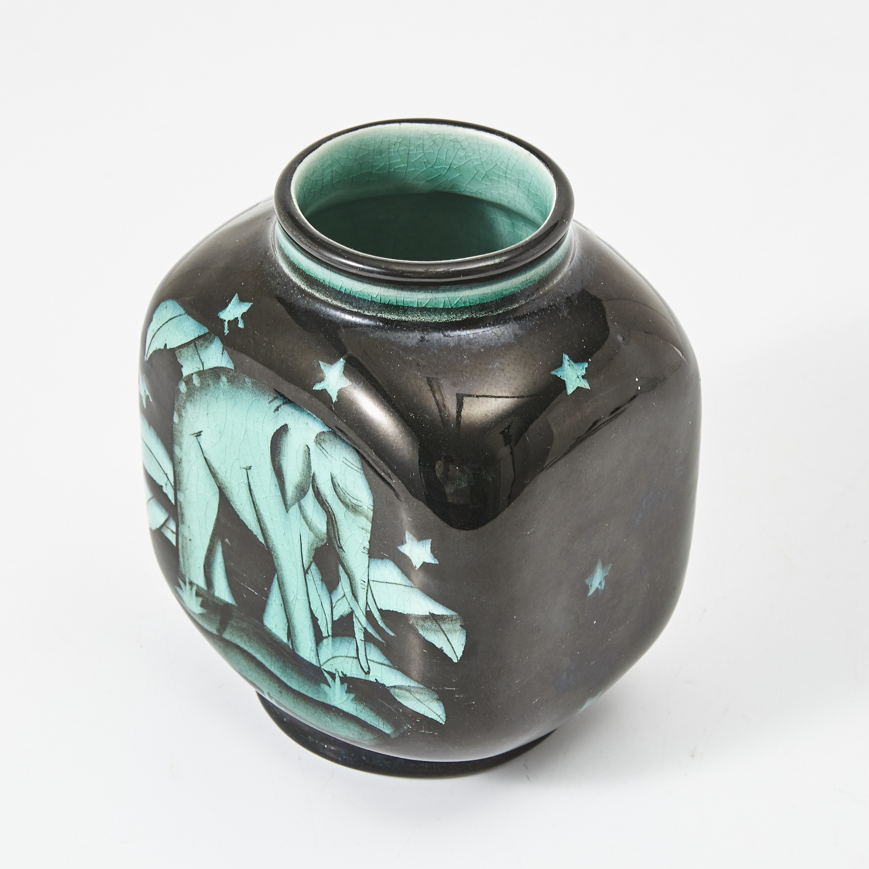 ILSE CLAESSON. Vas, flintgods, Rörstrand, motiv av elefant, monogramsignerad.