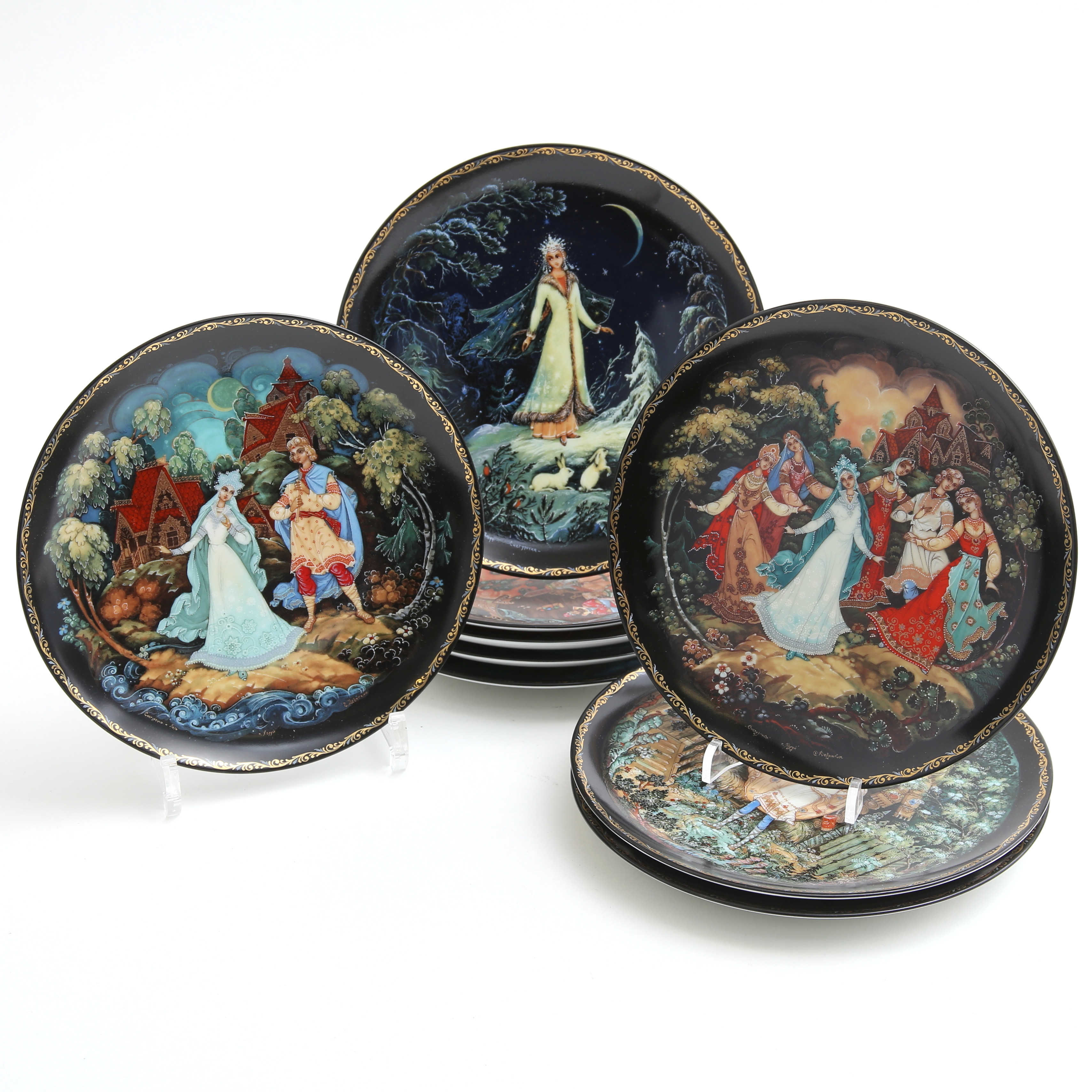 SAMLARTALLRIKAR, 9 st, porslin, "Ryska sagor", Bradex, 1900-talets senare del.