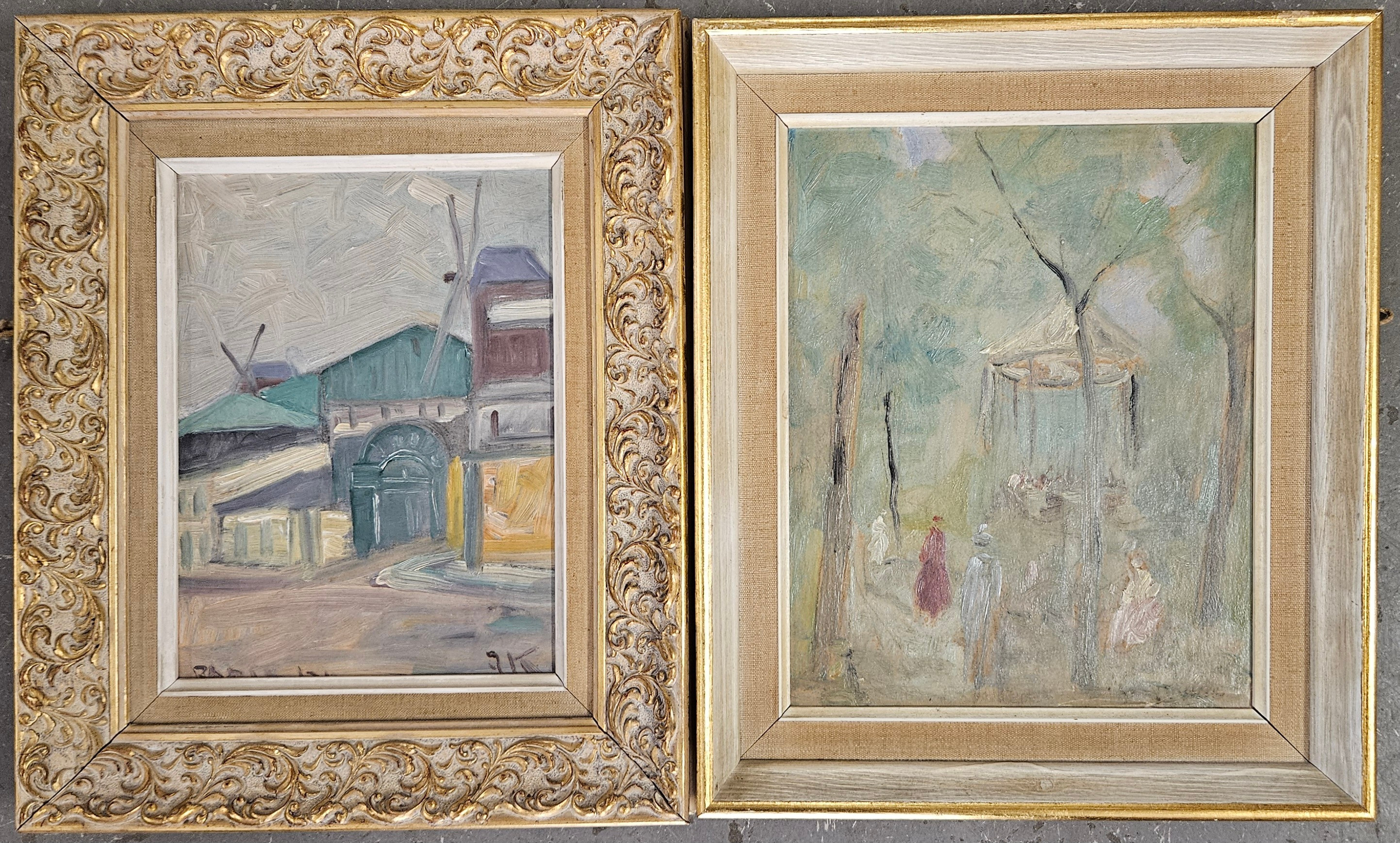 JENS KONGSHAMMER. Parismotiv. Olja, 2 st, signerade, daterade a tergo Paris 1912.