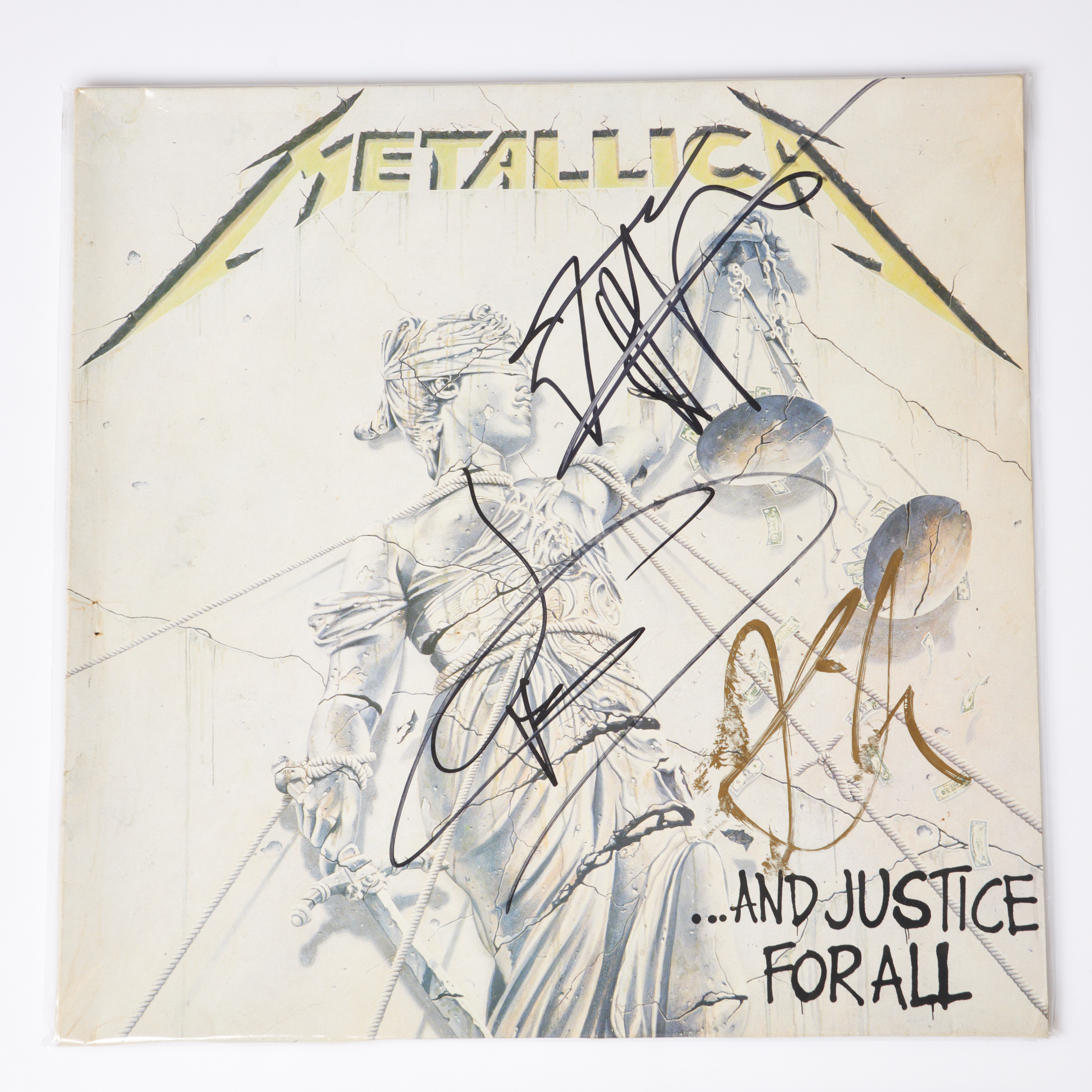 METALLICA - SIGNERAT ALBUM. And justice for all, Signerad av James Hetfield, Jason Newsted, Kirk Hammett.