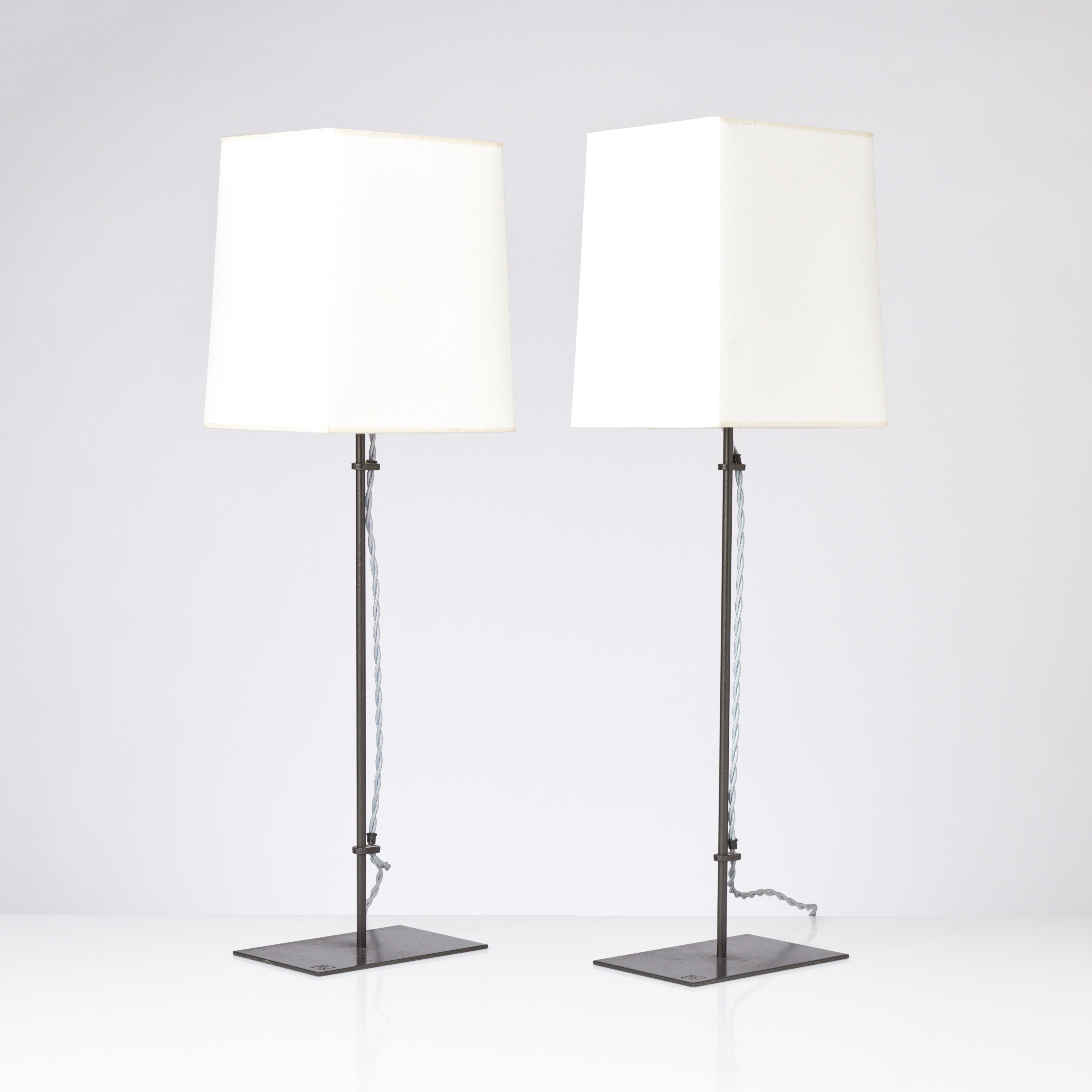 BORDSLAMPOR, 1 par, "Acier II", Liaigre, stämpelmärkt.