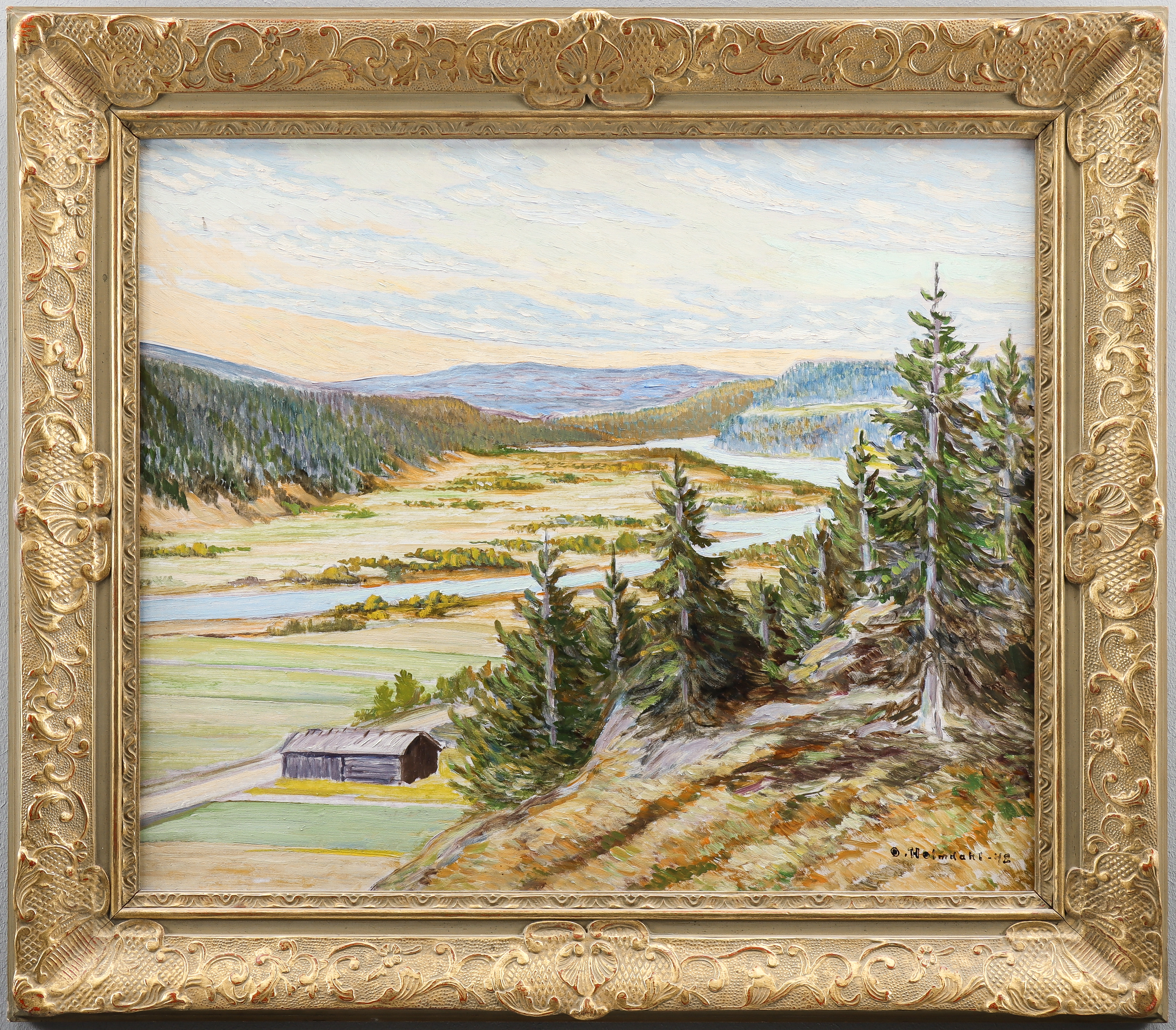 O HOLMDAHL olja på pannå, signerad -42.