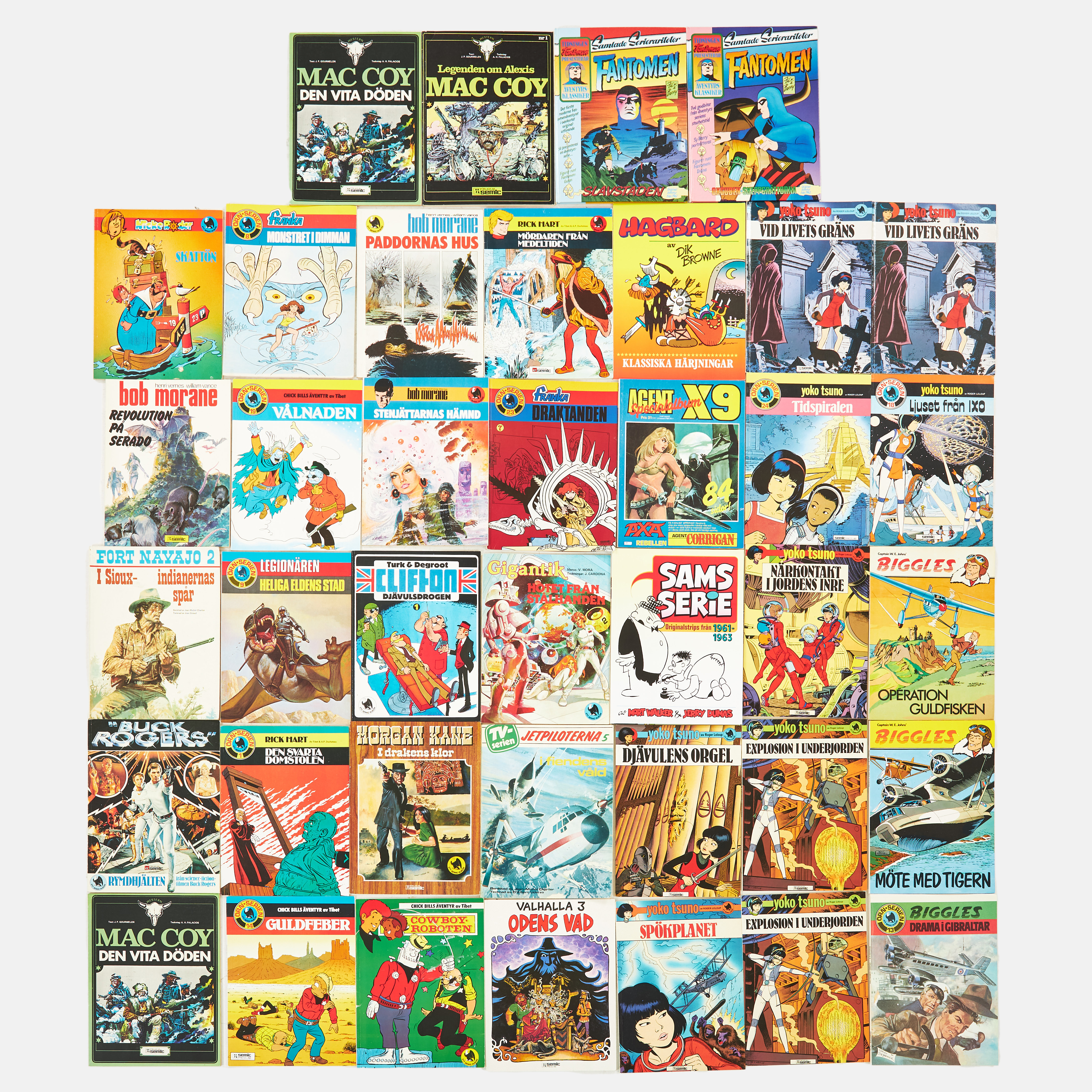 SERIEMAGASIN SEMIC PRESS AB, 38 dlr., ca 1970-1980-tal, olika serier, bland annat 9 st nummer Yoko Tsuno, 3 st nummer Biggles, med mera.
