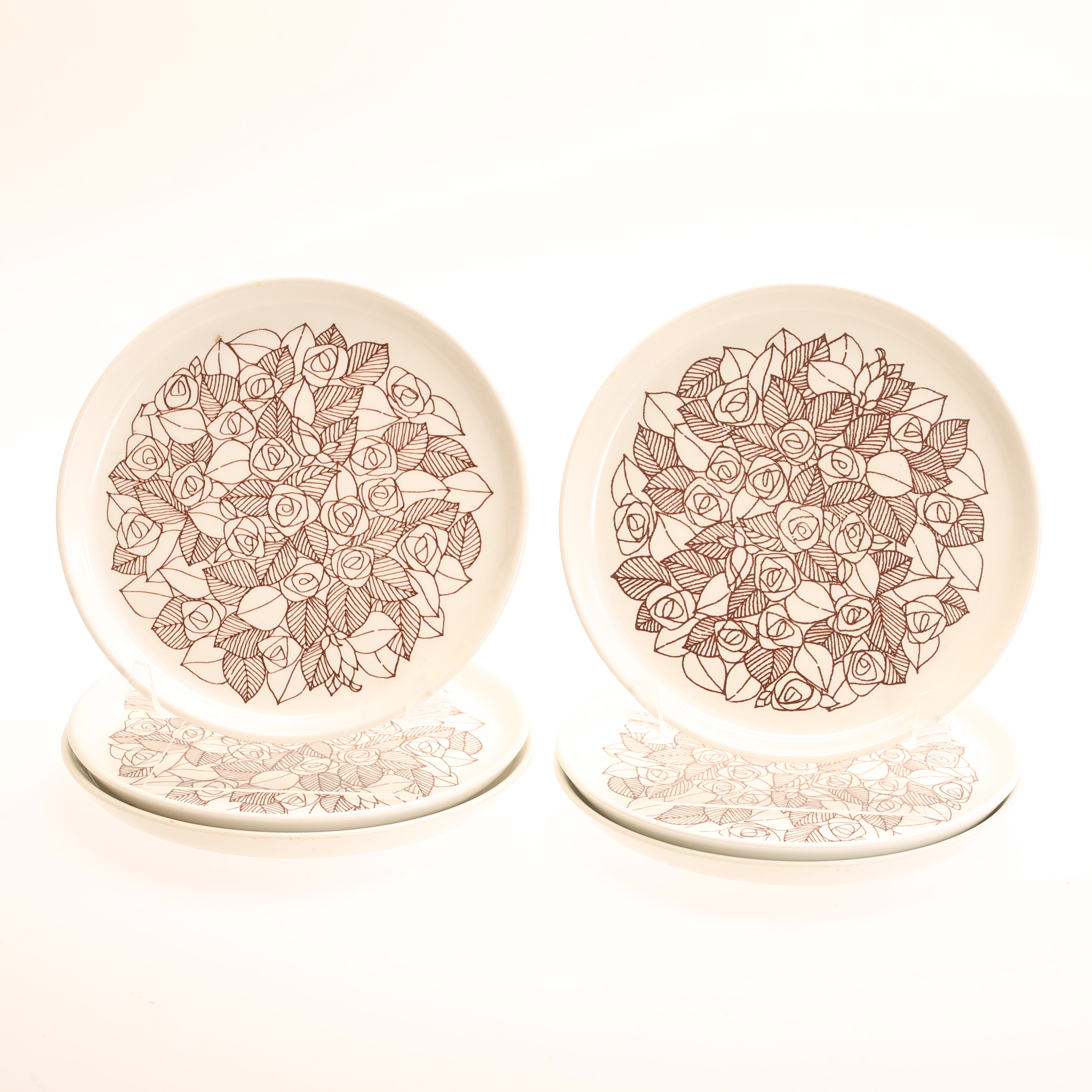 STIG LINDBERG. ASSIETTER, 6 stycken, flintgods, "Rosenfält" Gustavsberg.