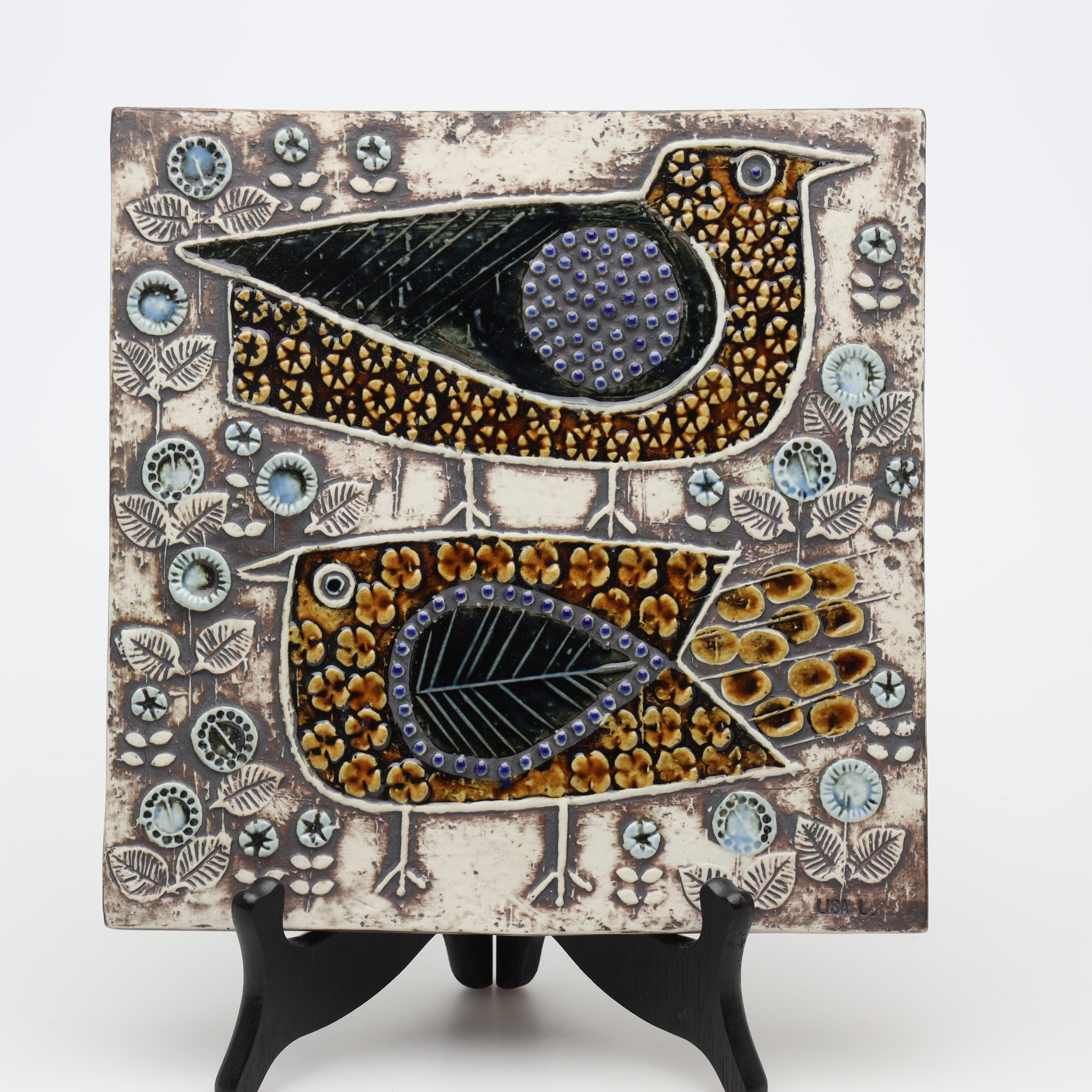 LISA LARSON. VÄGGRELIEF, stengods, fåglar, Gustavsberg.