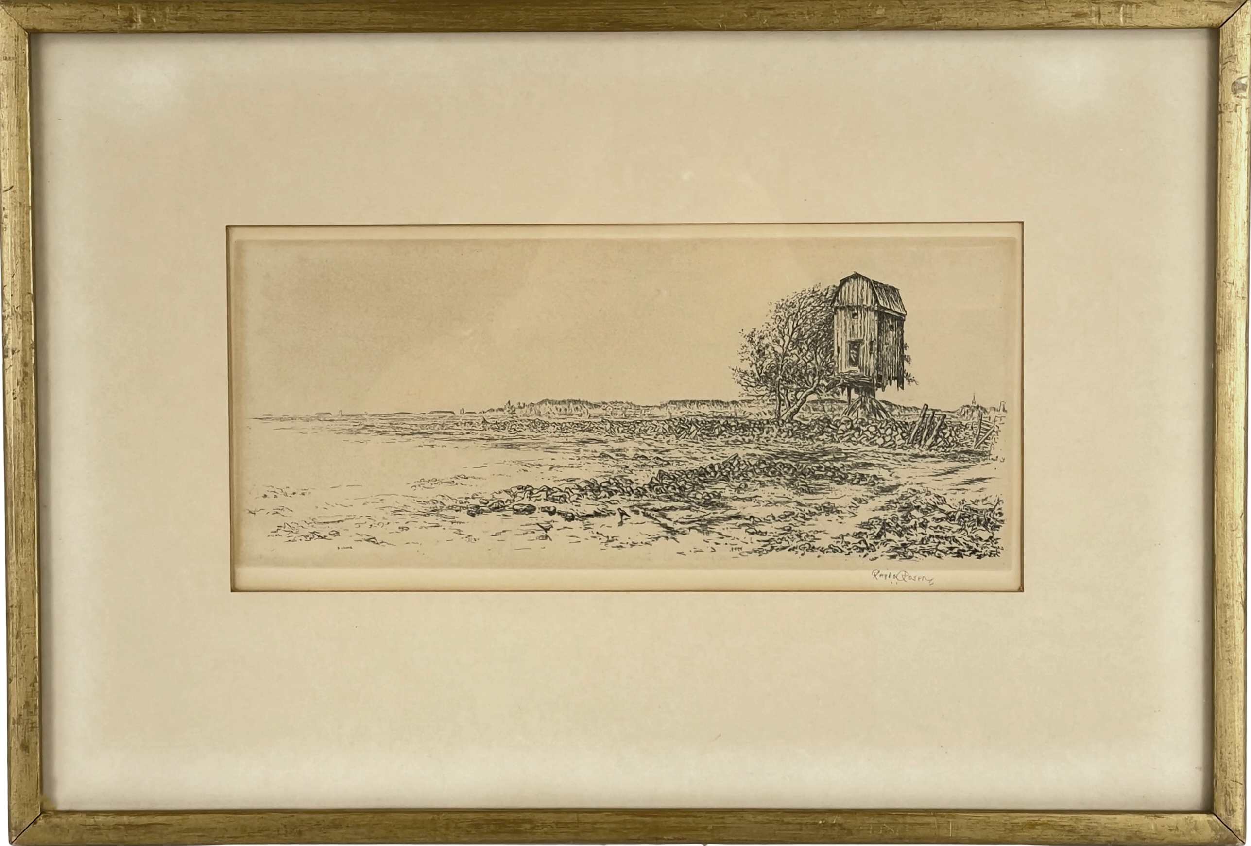 REINHOLD VON ROSEN (1894 - 1961), etsning, "Morgondimma i Sandby", signerad Reinh. v. Rosen. 1900-talets första hälft.