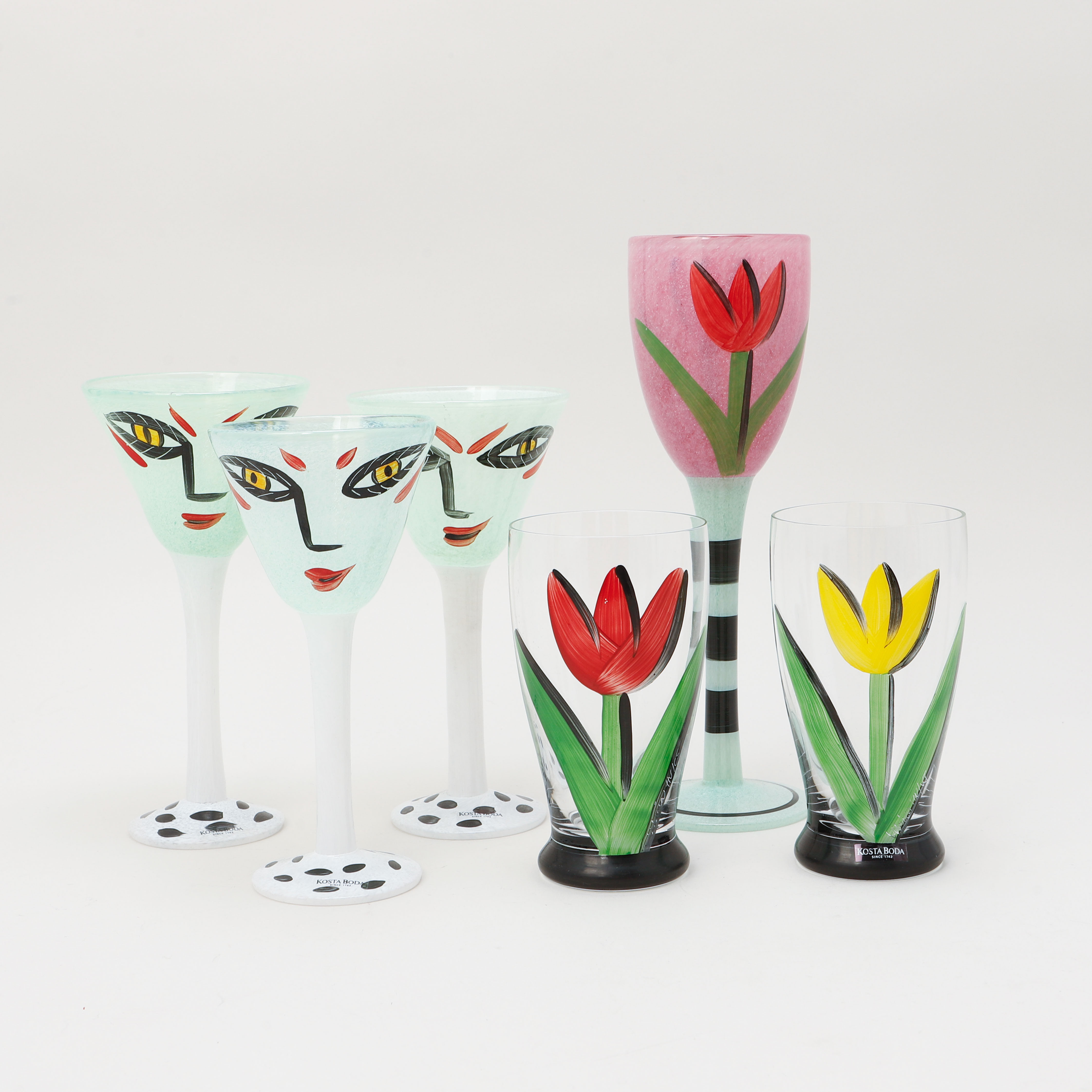 ULRICA HYDMAN-VALLIEN. Pokalglas och glas, 6 st, Kosta Boda.