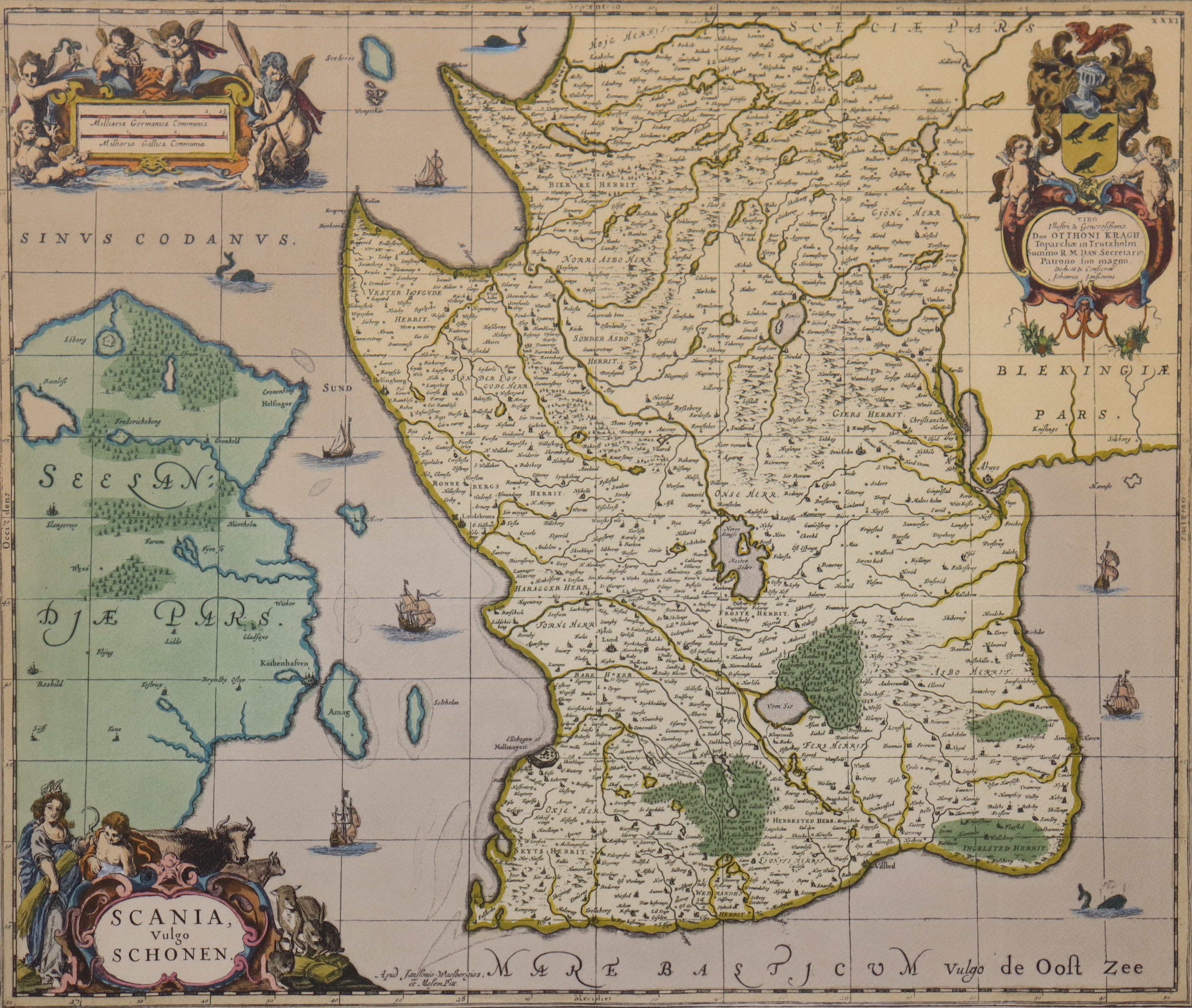 KARTA, Skåne, "Scania vulgo Schonen", Johannes Janssonius.