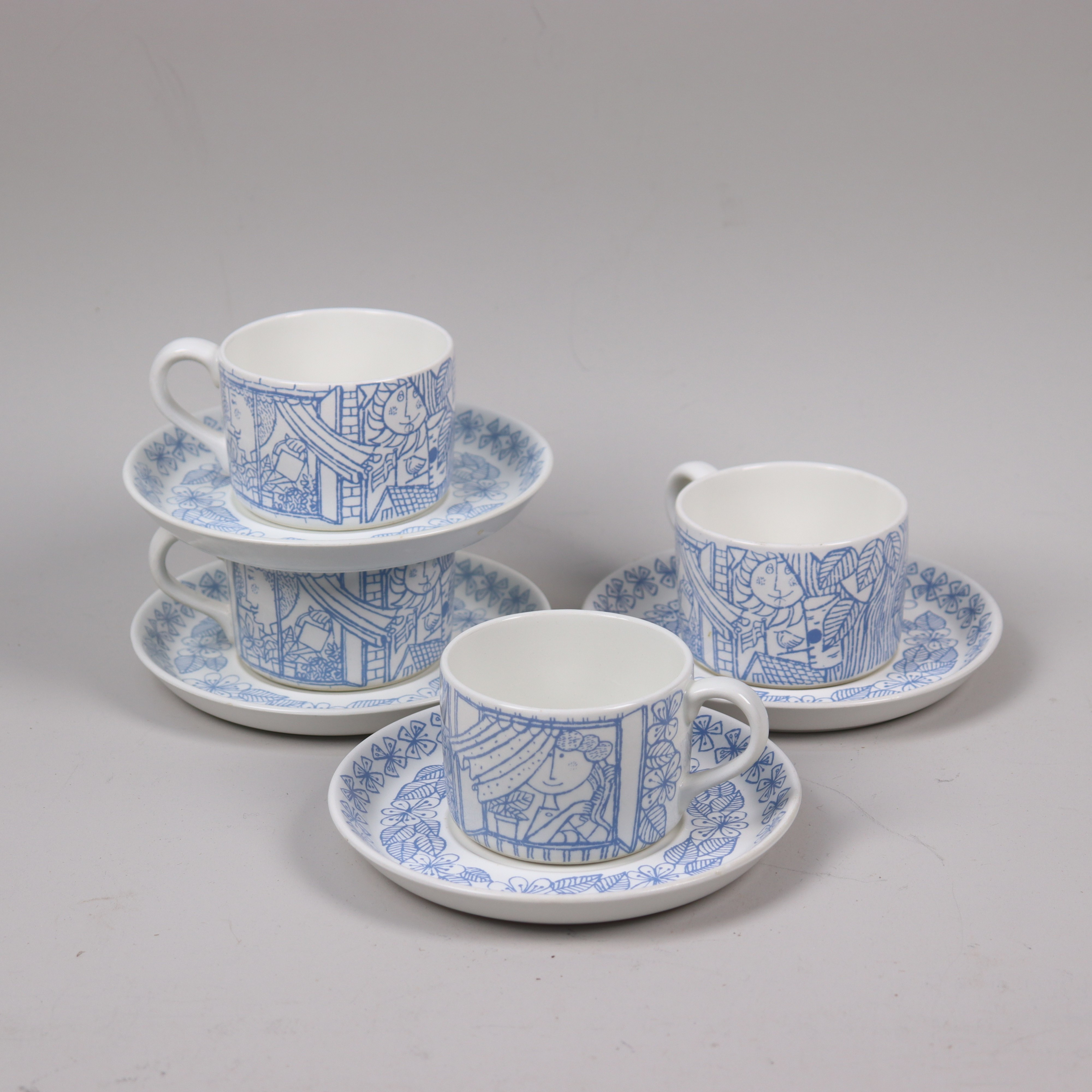 STIG LINDBERG. "Boro", tekoppar, Gustavsberg, 8 delar.