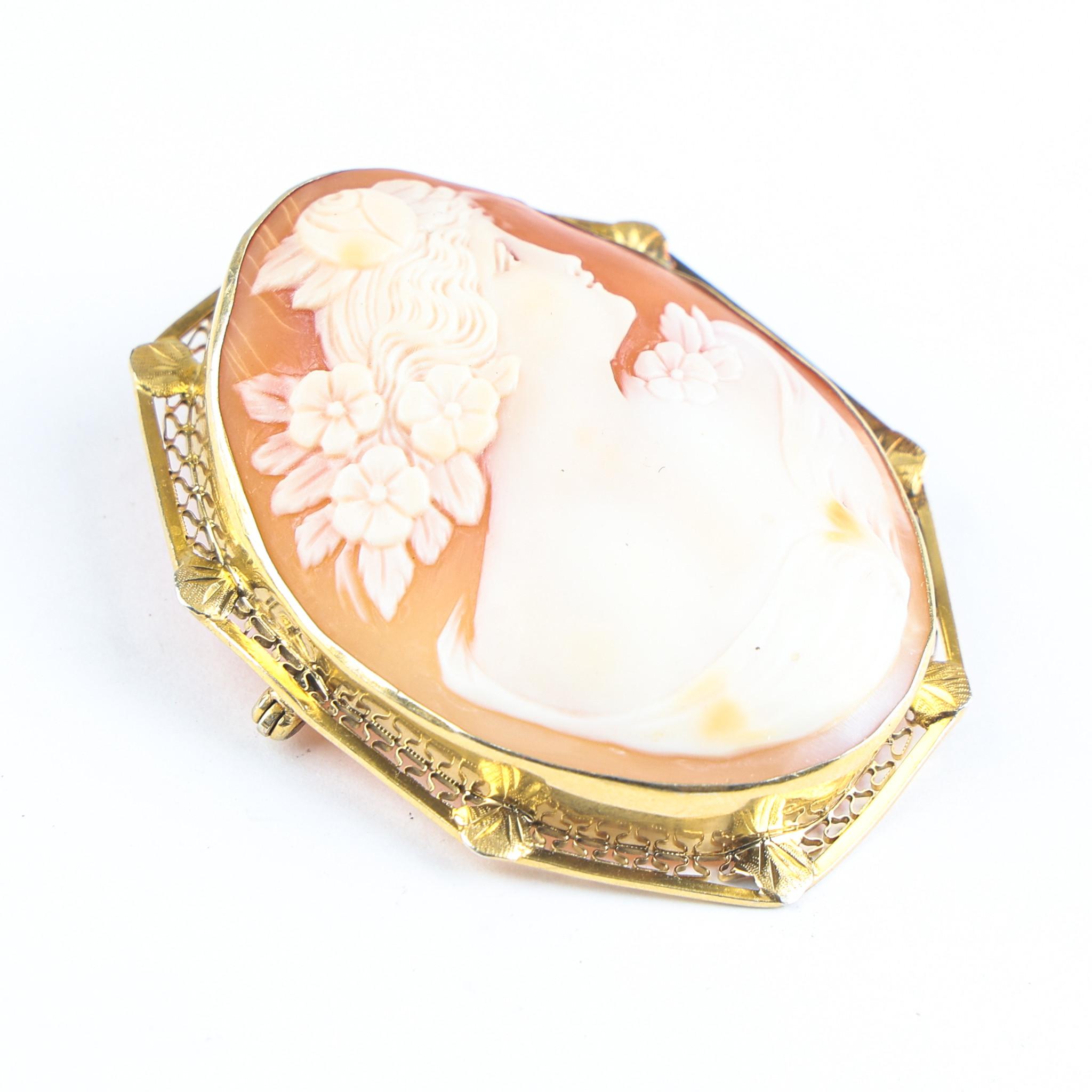 BROSCH / HÄNGE, 14 karat guld, kamé, totalvikt ca 15 gram.