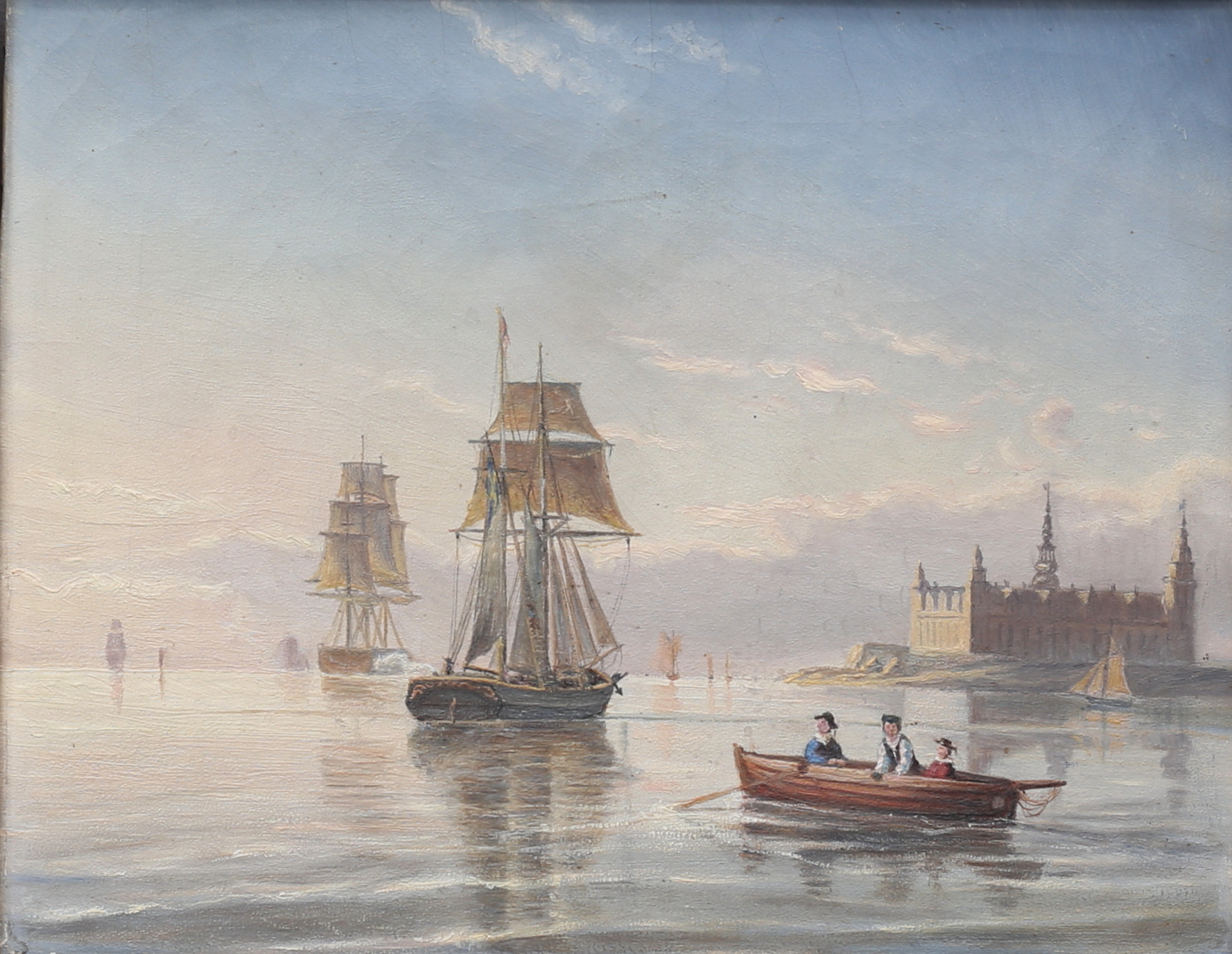 CARL SKÅNBERG. TILLSKRIVEN. Fartyg i hamn, olja på duk, 1800-talets andra hälft.