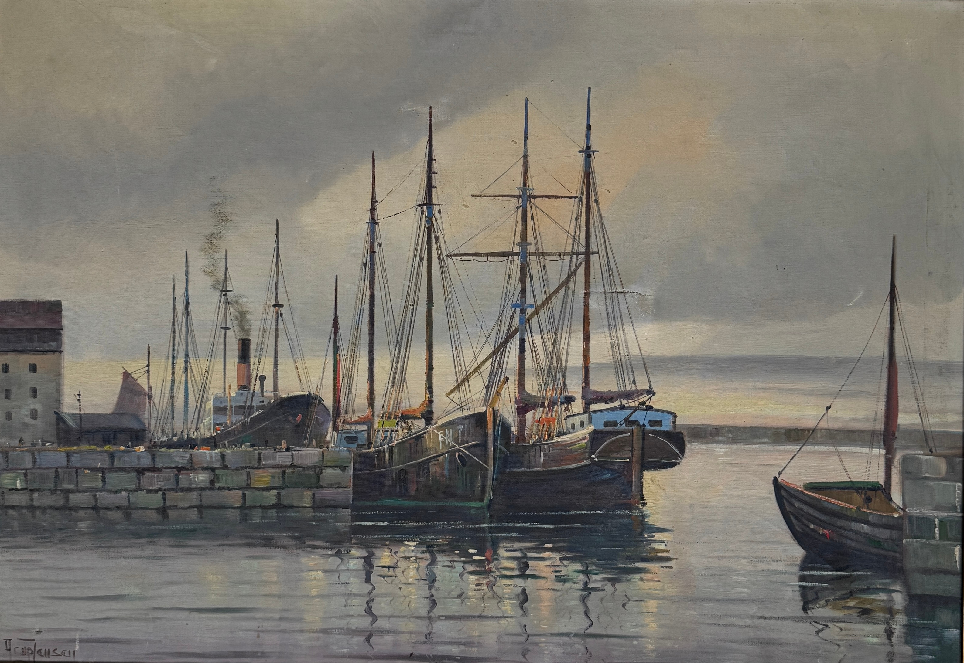 ARUP JENSEN. Hamnmotiv. Olja på duk, signerad Arup Jensen.