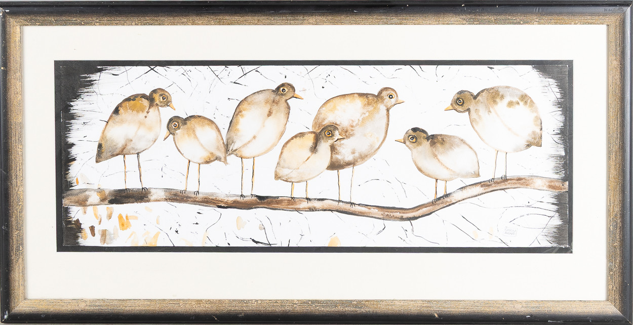 SIMON ARNE (FÖDD 1953). Fåglar på gren, blandteknik.