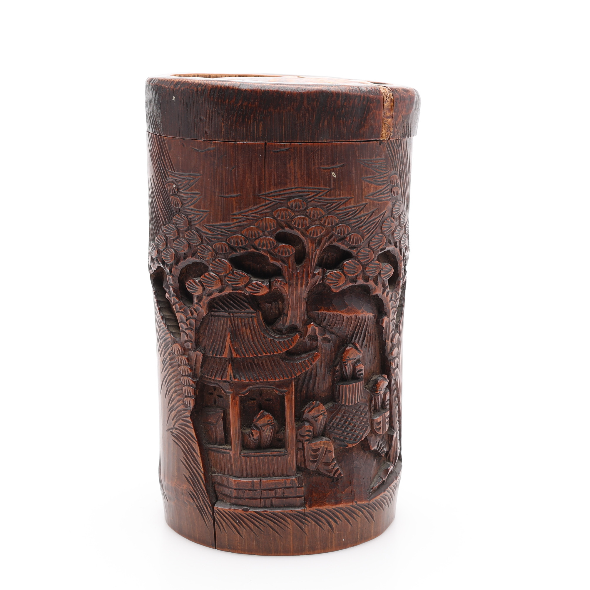 BURK MED LOCK, SKUREN BAMBU, KINA, SEN QING, OMKRING ÅR 1900.