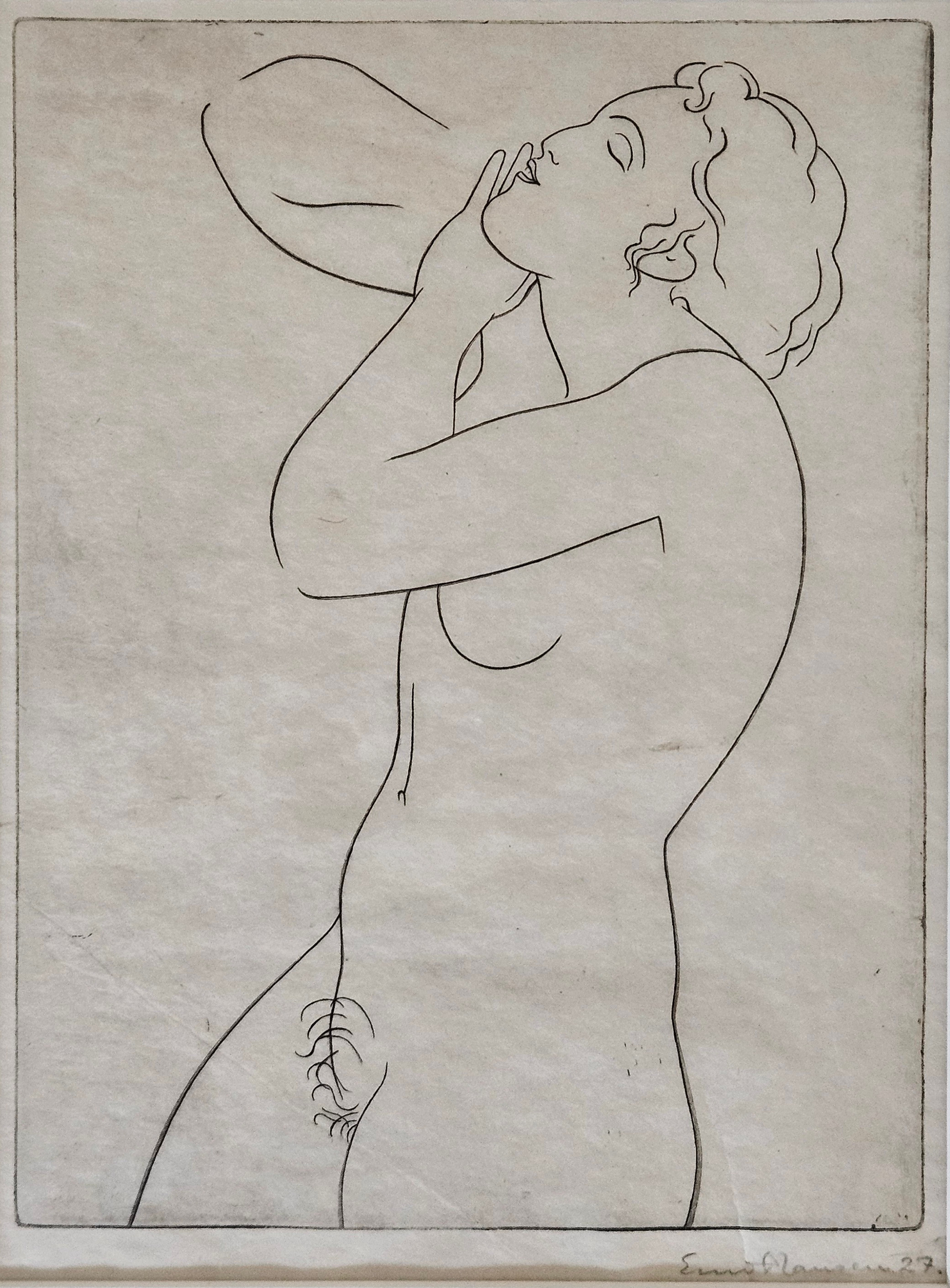 ERNST HANSEN. Aktstudie. Grafiskt blad, signerad Ernst Hansen, daterad 27.