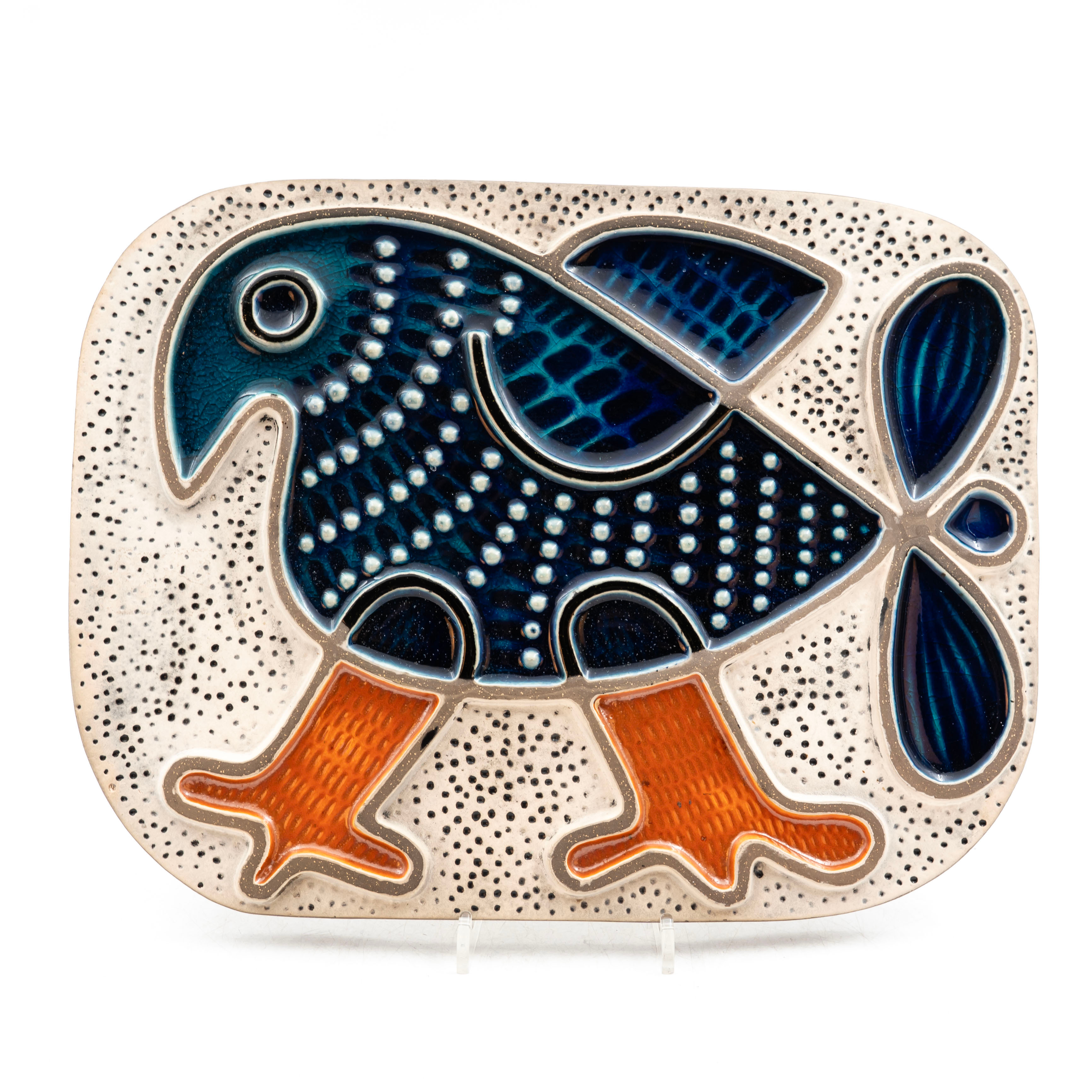 MARI SIMMULSON. VÄGGPLAKETT, signerad, keramik, stengods, Fågel, Upsala-Ekeby, 1968-1970.