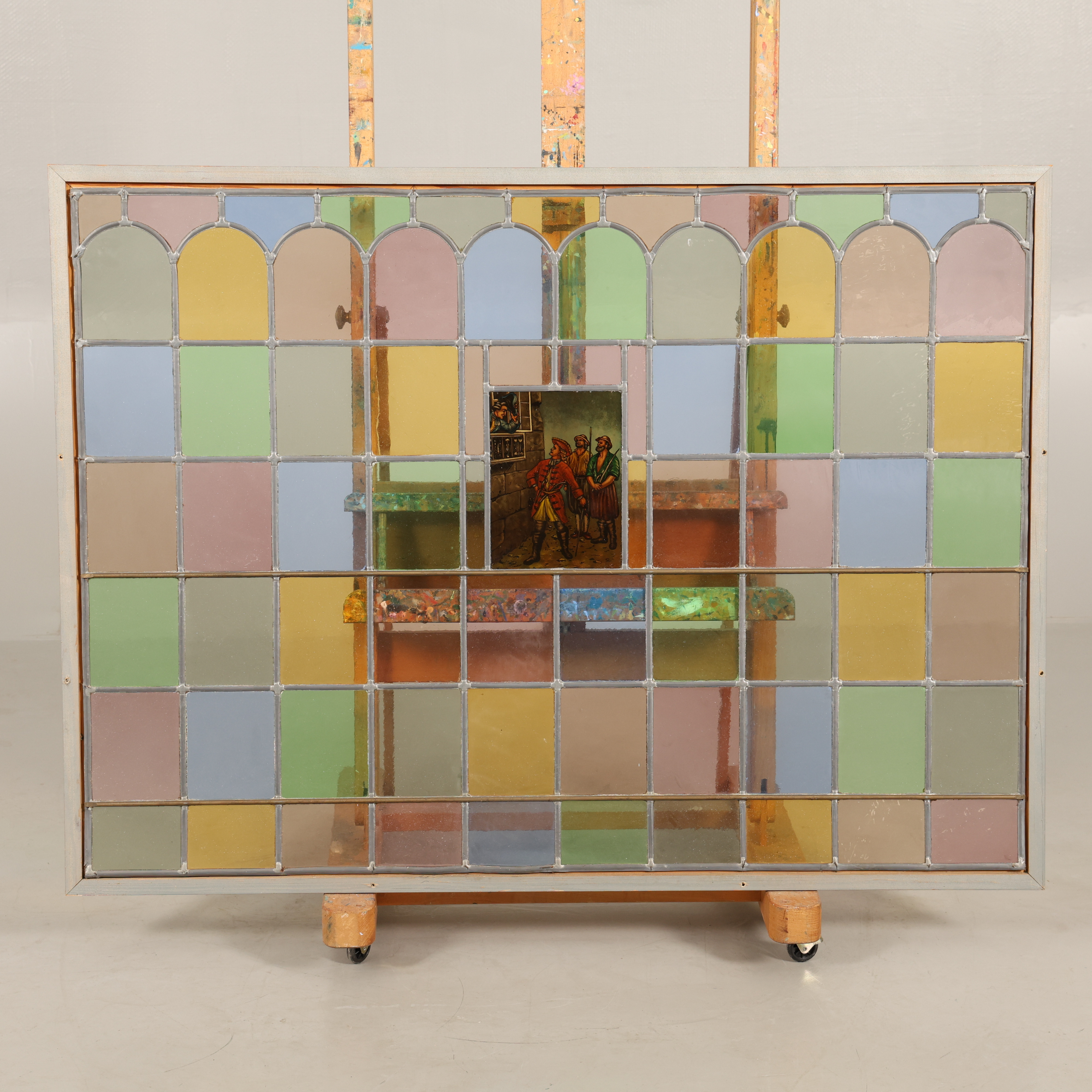 FÖNSTER med blyinfattat glas, Inramat.