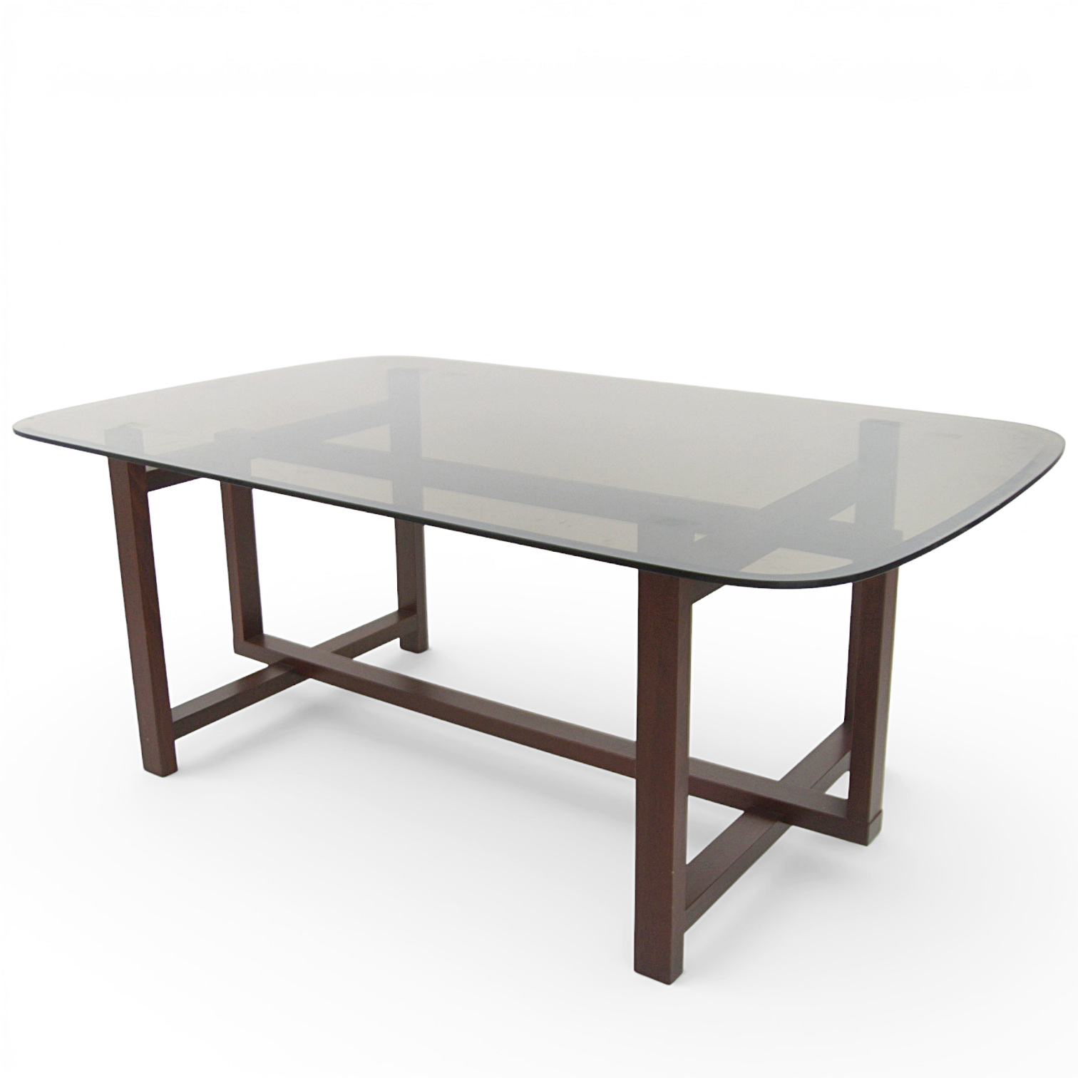 SOFFBORD, skiva av bruntonat glas med fasad kant, mörkbetsat underrede av trä, nutida.