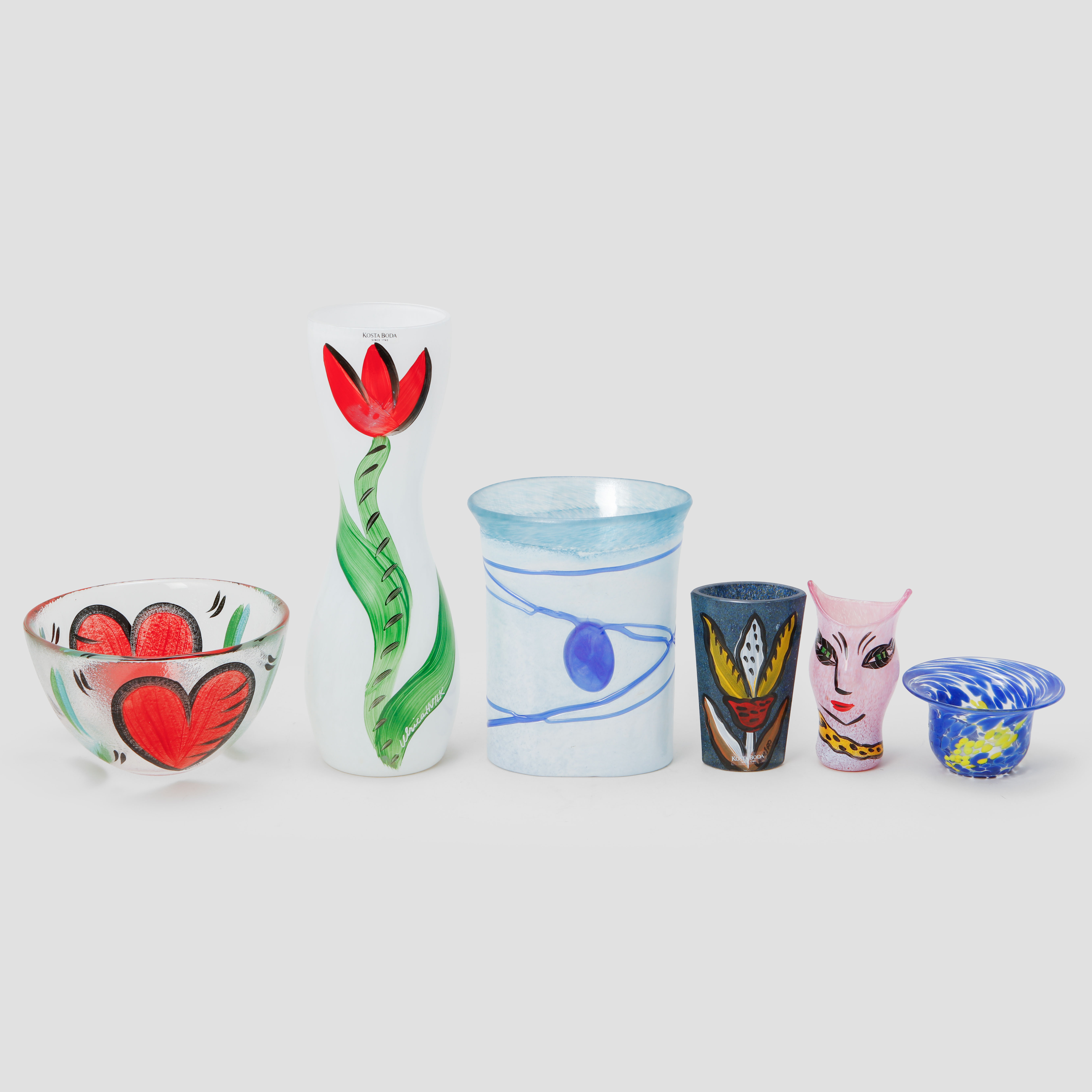 KONSTGLAS, 6 delar, Kosta Boda, Ulrica Hydman-Vallien och Bertil Vallien.