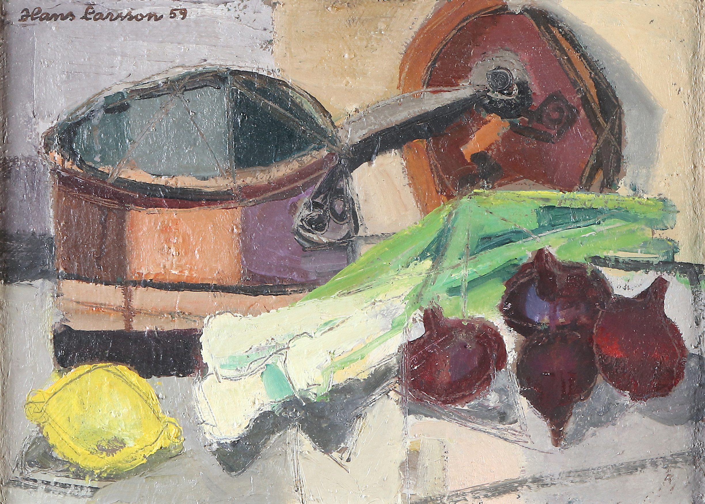 HANS LARSSON. Oljemålning på duk. Stilleben. Signerad och daterad 59.